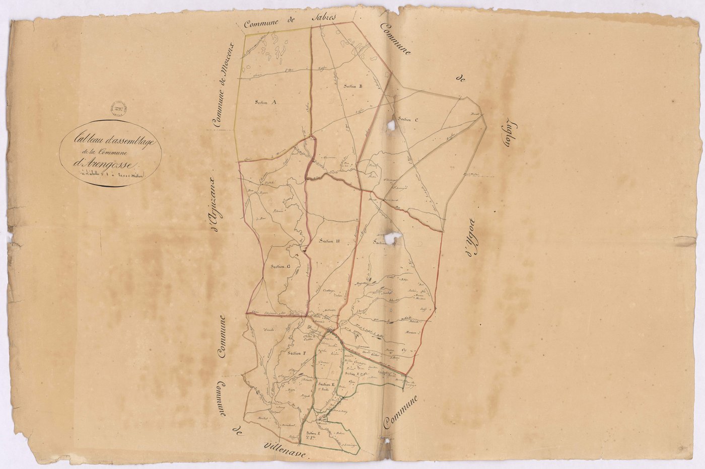 Arengosse - Tableau d'assemblage de la commune d'Arengosse
