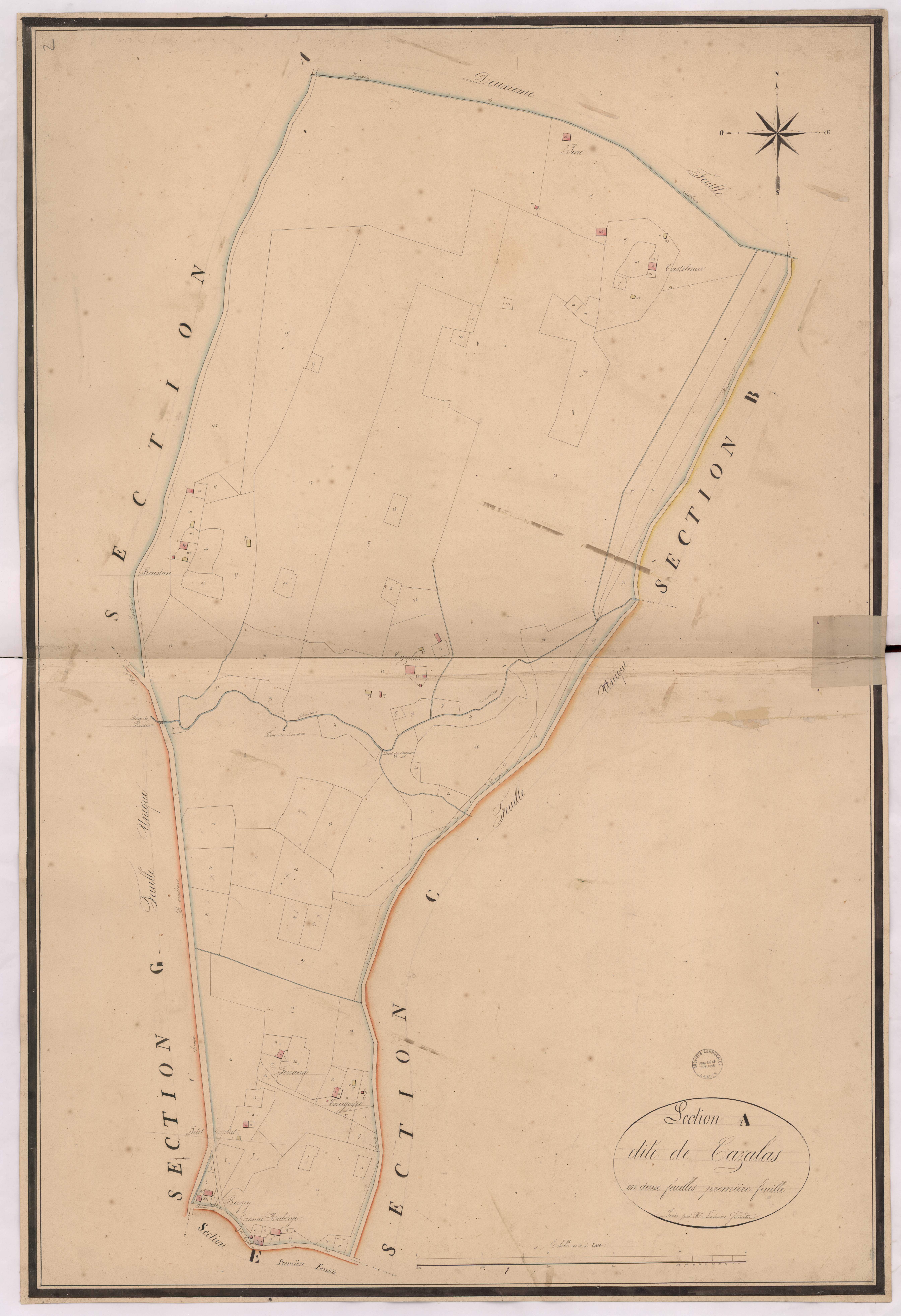 Argelouse - Section A, dite de Cazalas, 1re feuille, par Lacomère géomètre