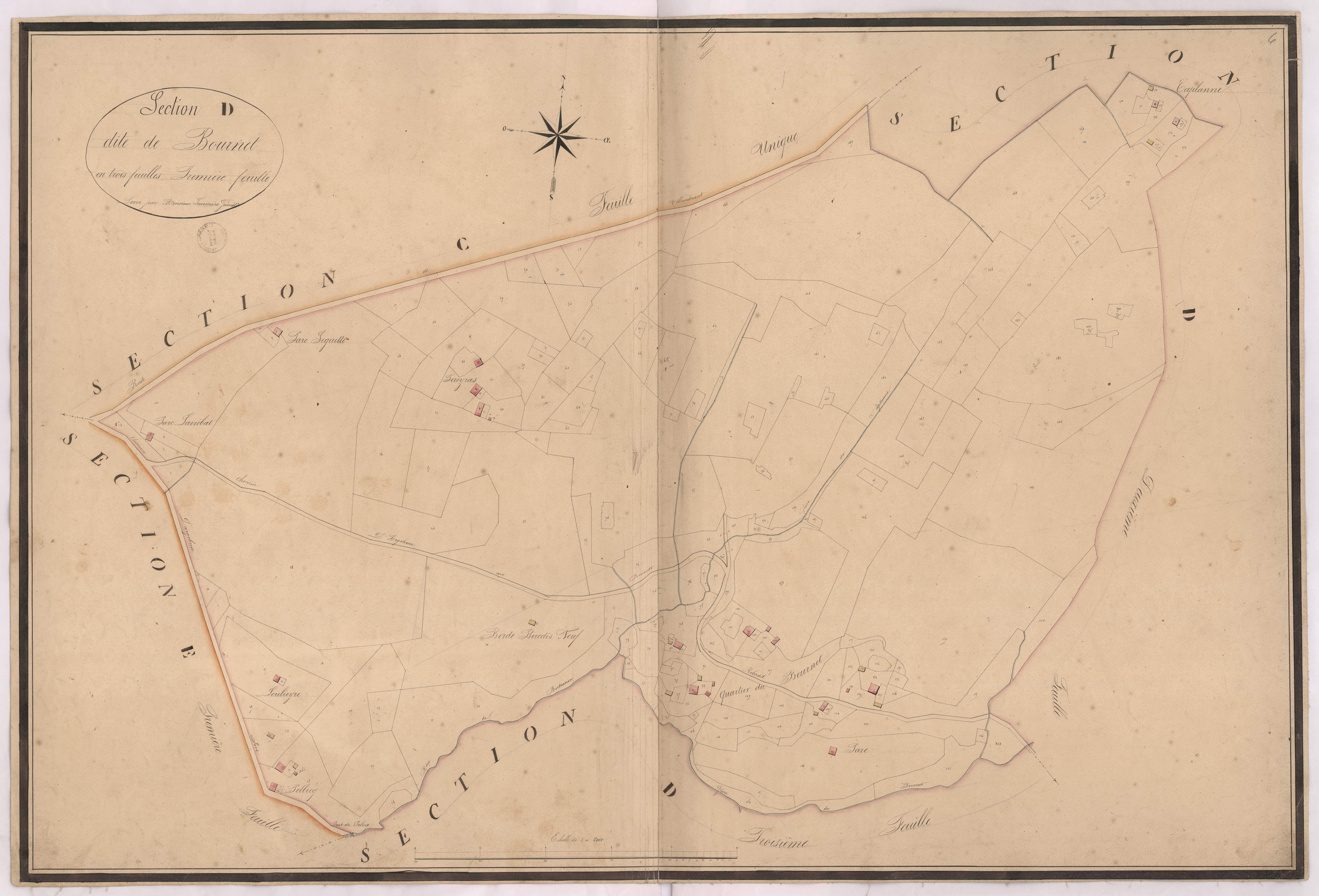 Argelouse - Section D, dite de Bournet, 1re feuille, par Lacomère géomètre