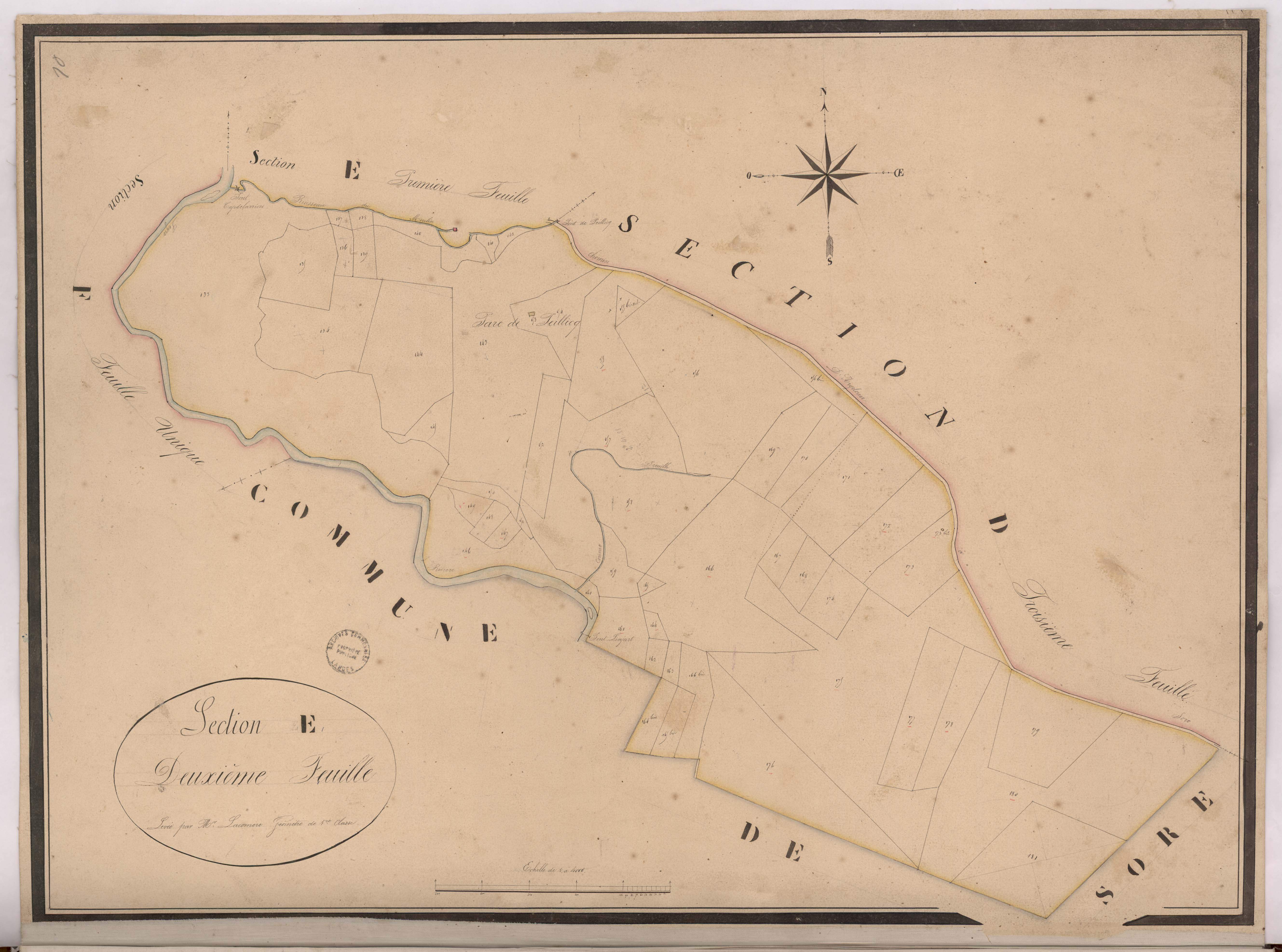 Argelouse - Section E, dite du Bourg, 2e feuille, par Lacomère géomètre