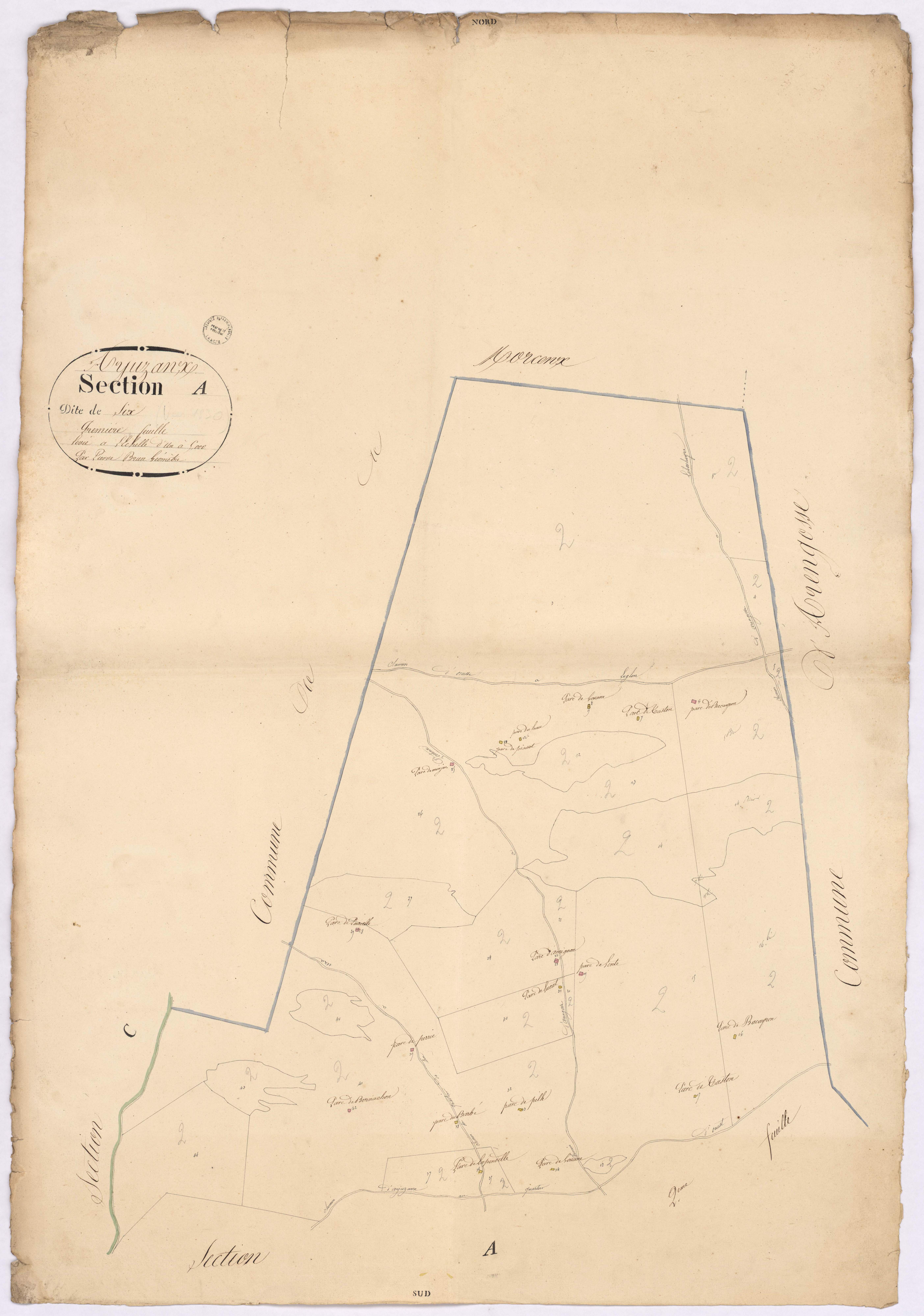 Arjuzanx - Section A, dite de Six, 1re feuille, par Brun géomètre
