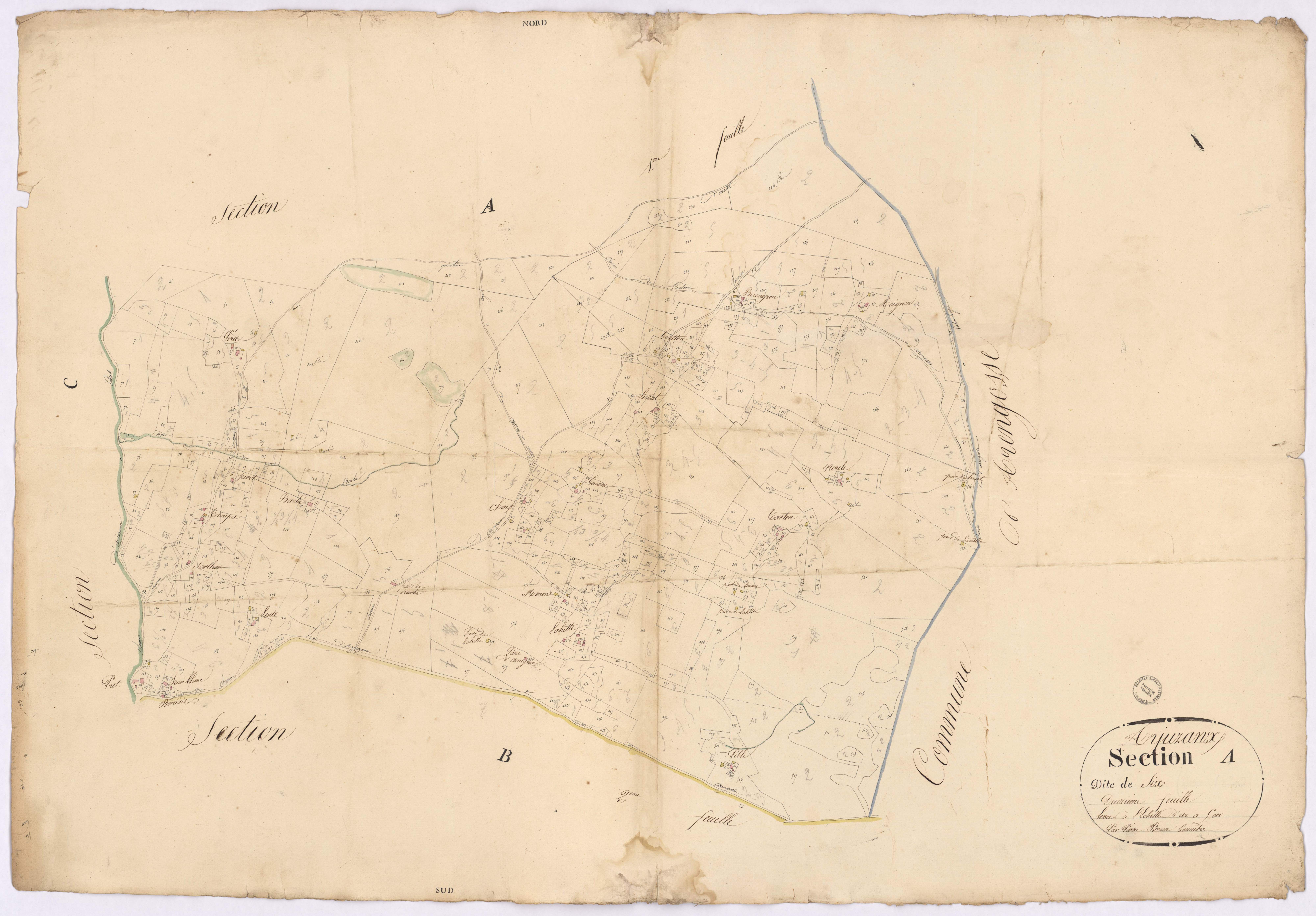 Arjuzanx - Section A, dite de Six, 2e feuille, par Brun géomètre