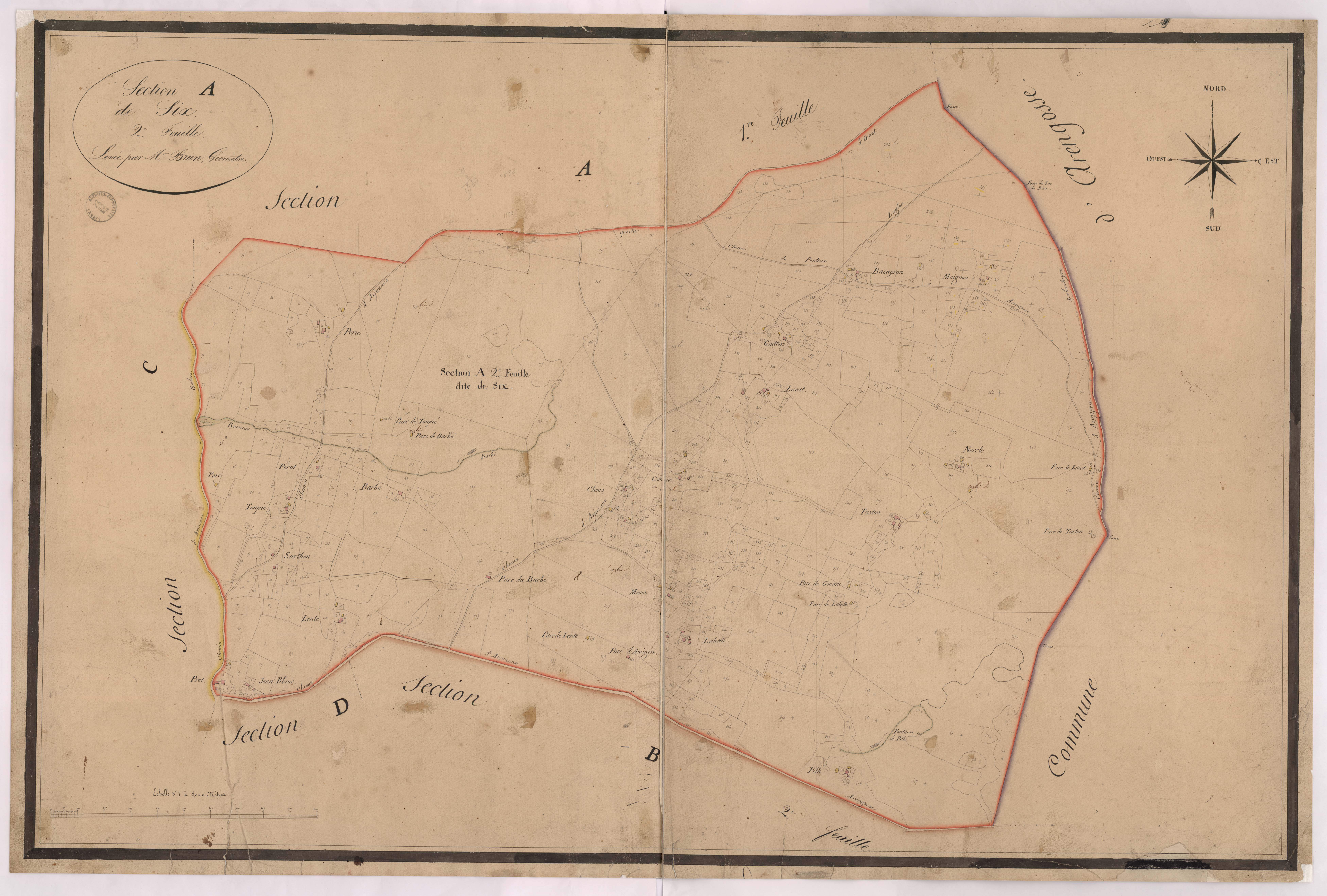 Arjuzanx - Section A, dite de Six, 2e feuille, par Brun géomètre