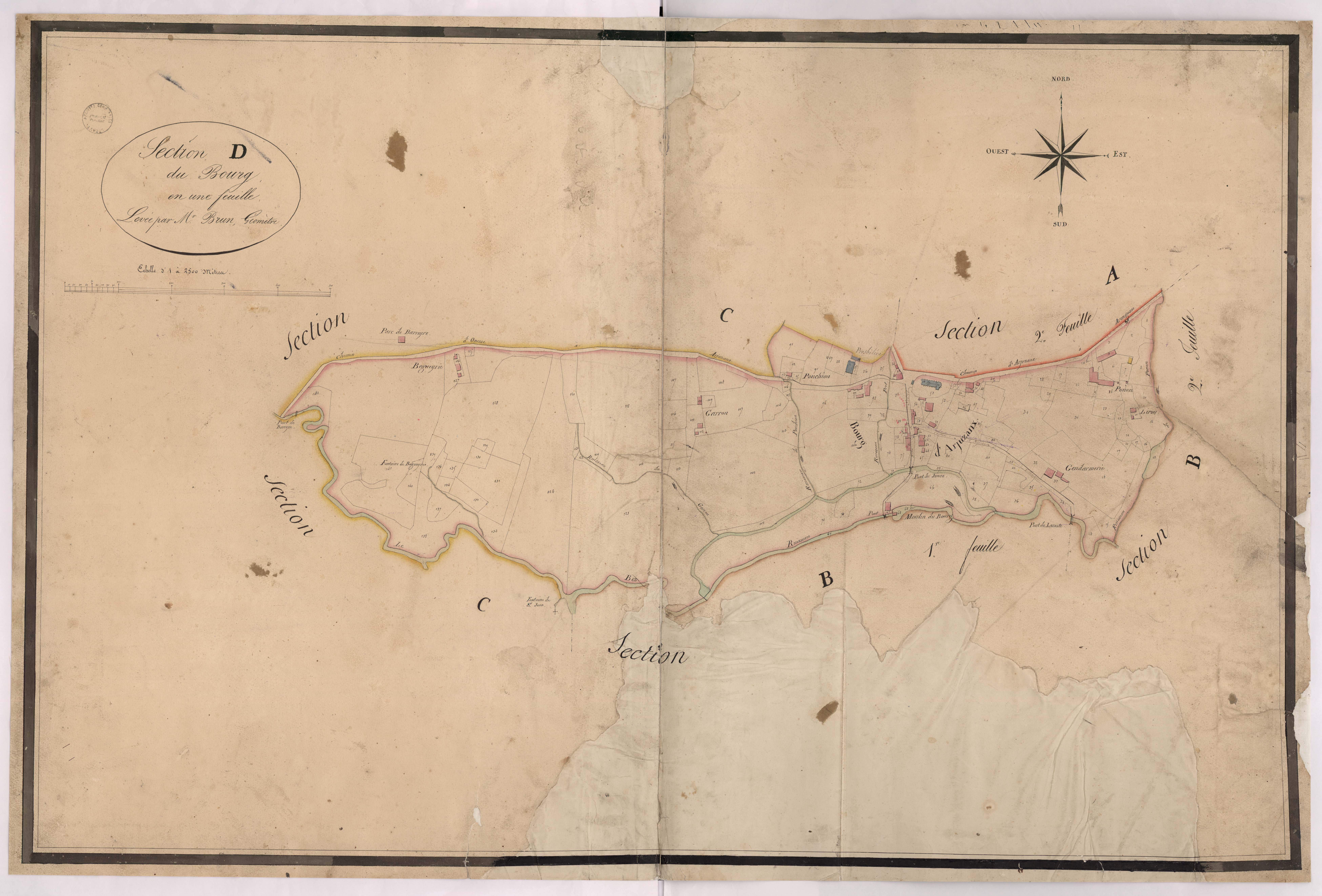 Arjuzanx - Section D, dite du Bourg, par Brun géomètre