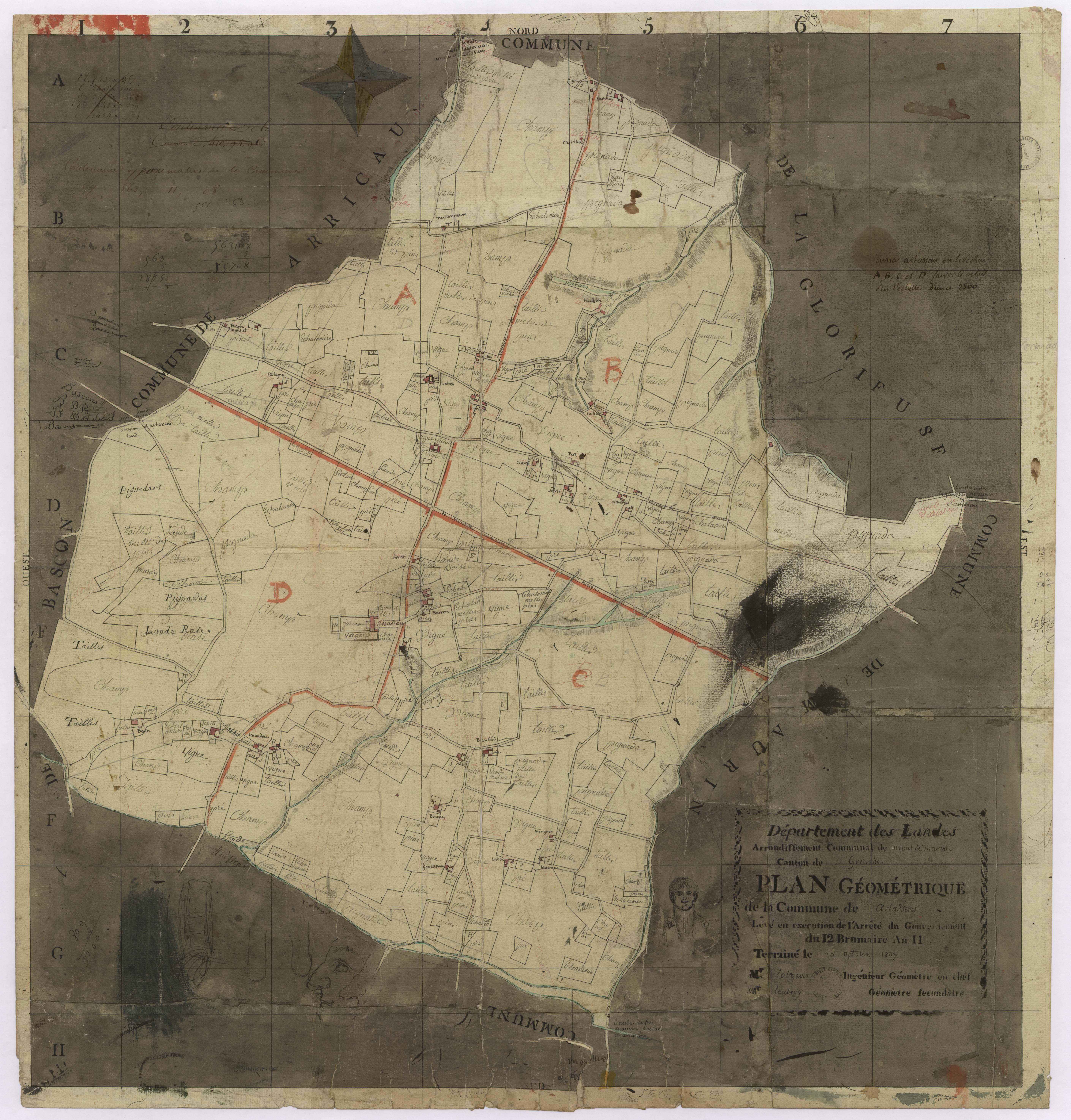 Artassenx - Plan géométrique de la commune d'Artassens, par Lobgeois et Loubery, géomètres