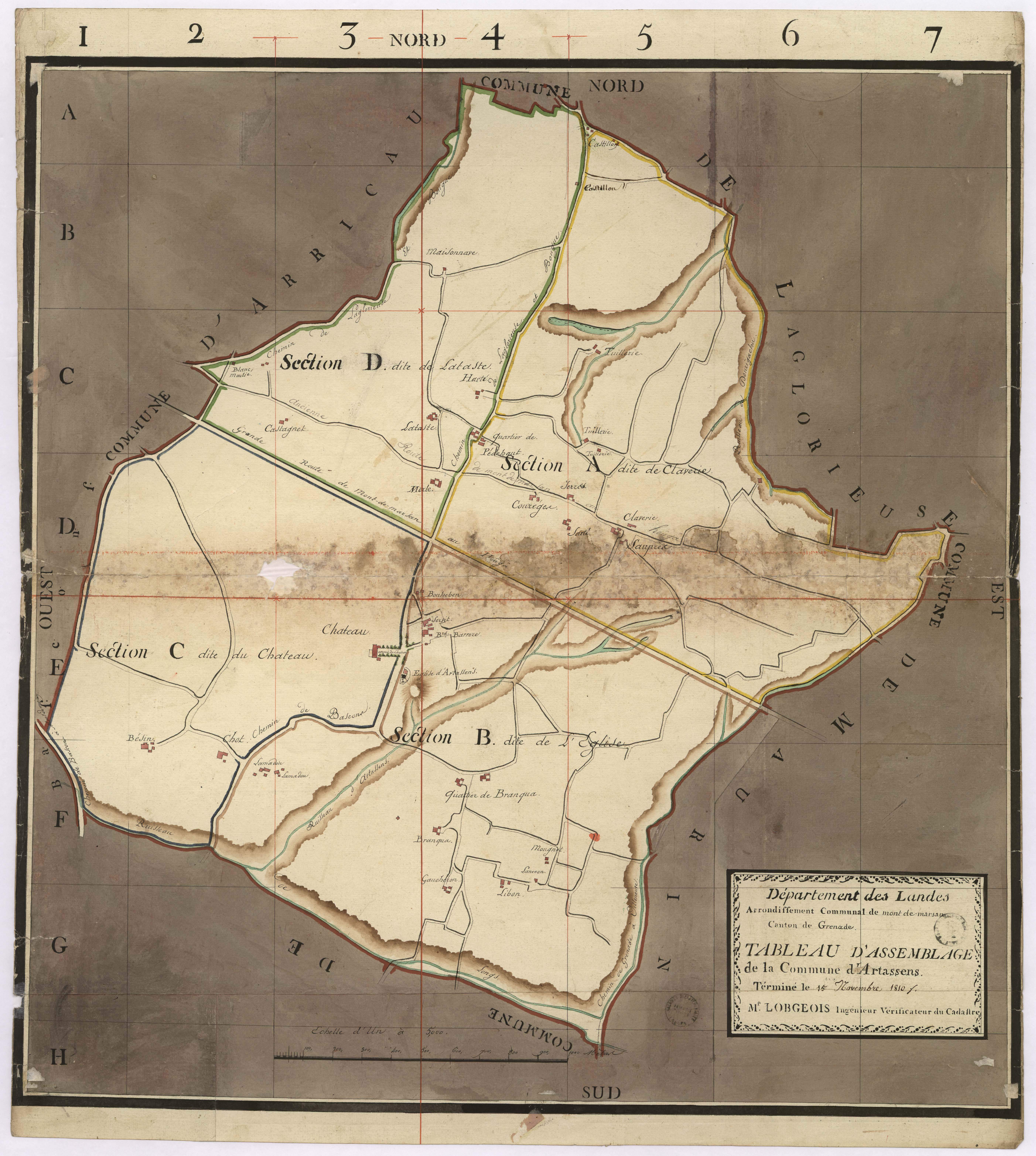Artassenx - Tableau d'assemblage de la commune d'Artassens, par Lobgeois ingénieur vérificateur du cadastre