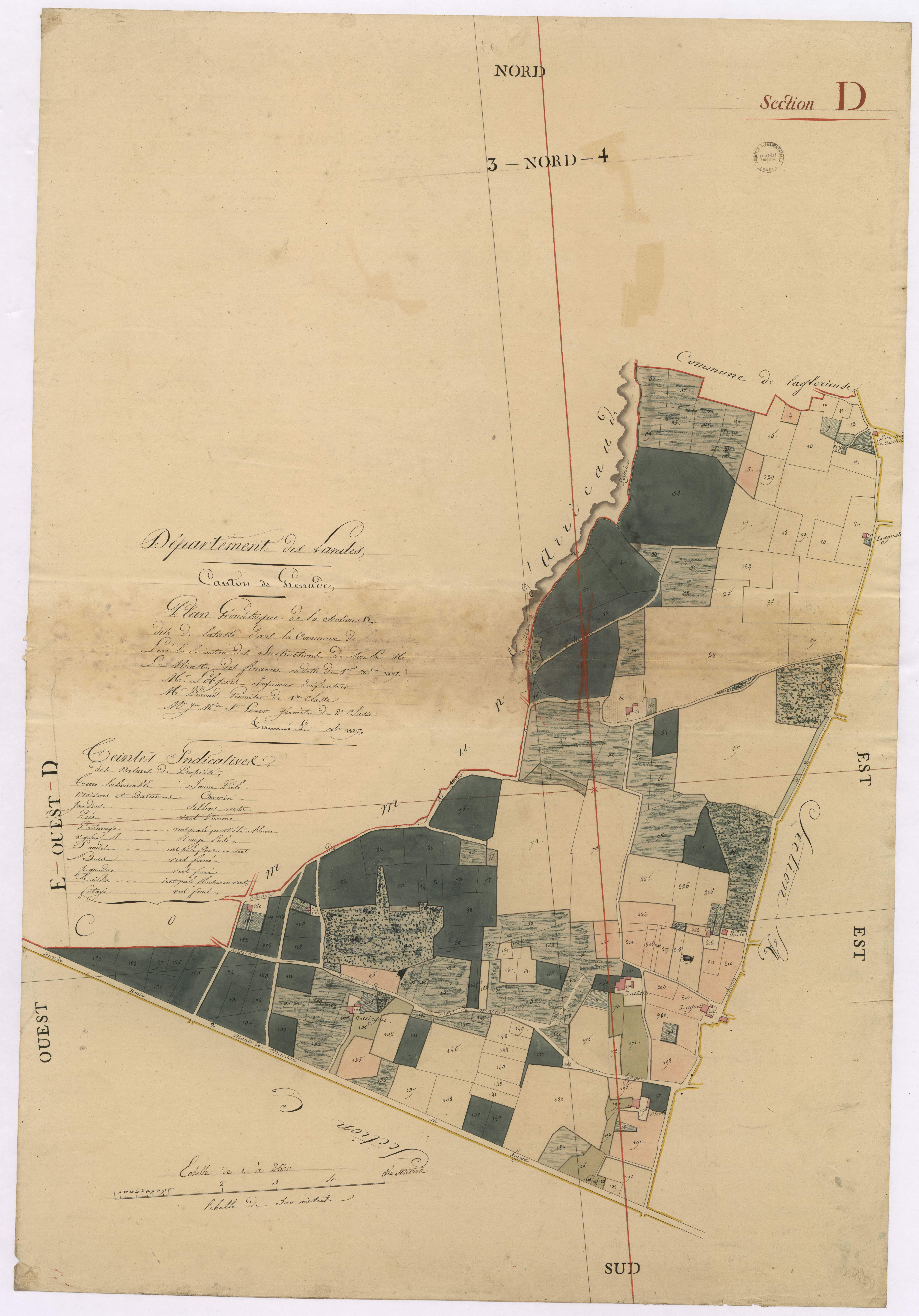 Artassenx - Plan géométrique de la section D, dite de Lataste, par Lobgeois, Perrond et Saint-Lézer, géomètres