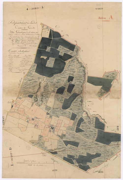 Artassenx - Plan géométrique de la section A, dite de Claverie, par Lobgeois, Perrond, et Saint-Lézer, géomètres