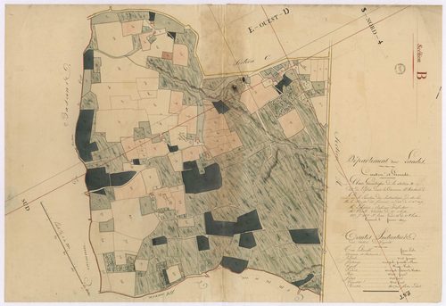 Artassenx - Plan géométrique de la section B, dite de l'Eglise, par Lobgeois, Perrond et Saint-Lézer, géomètres