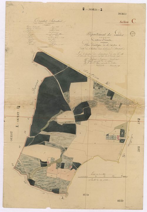 Artassenx - Plan géométrique de la section C, dite du Château, par Lobgeois, Perrond et Saint-Lézer, géomètres