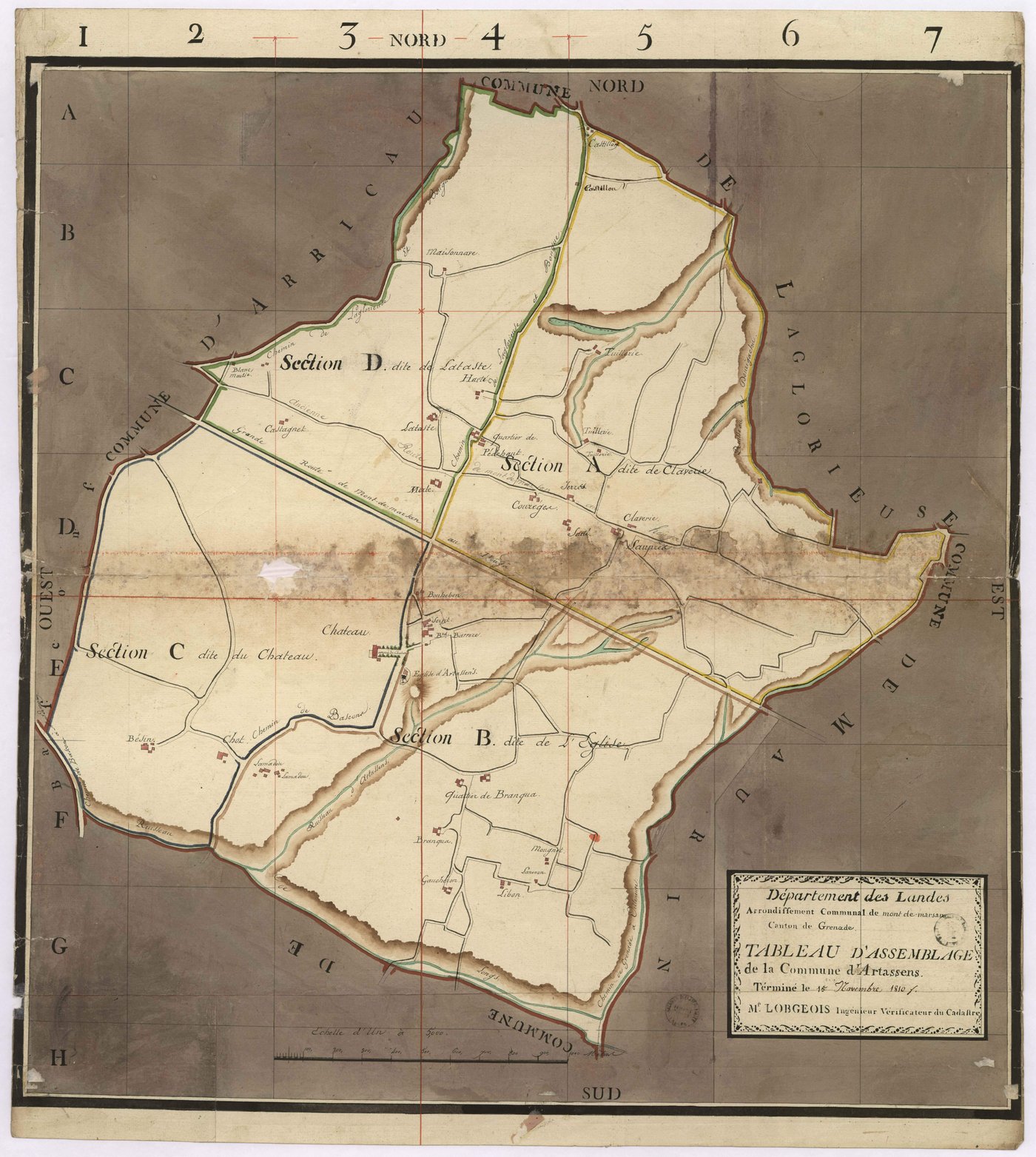 Artassenx - Tableau d'assemblage de la commune d'Artassens, par Lobgeois ingénieur vérificateur du cadastre