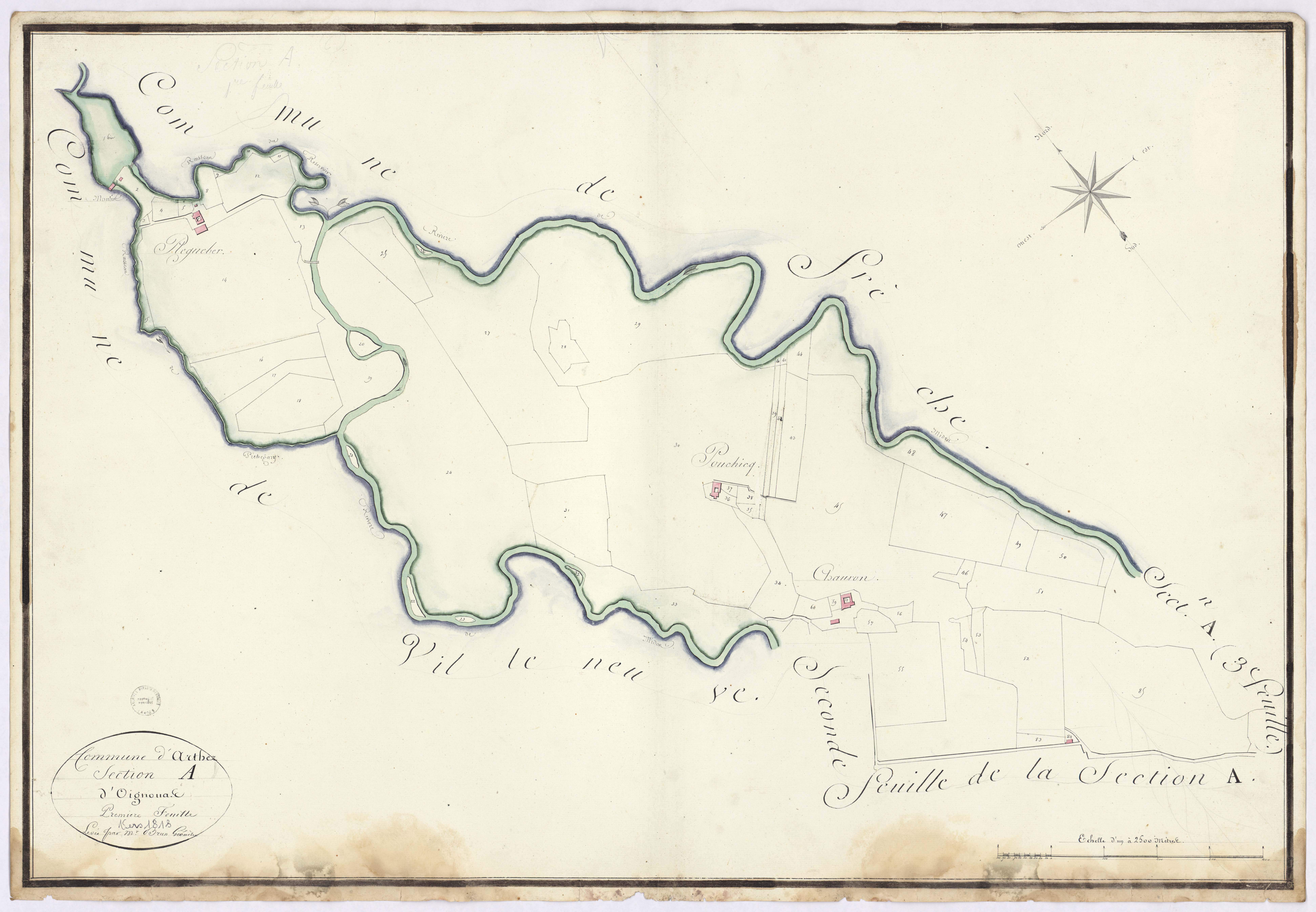 Arthez-d'Armagnac - Section A, dite d'Oignouas, 1re feuille, par Brun géomètre