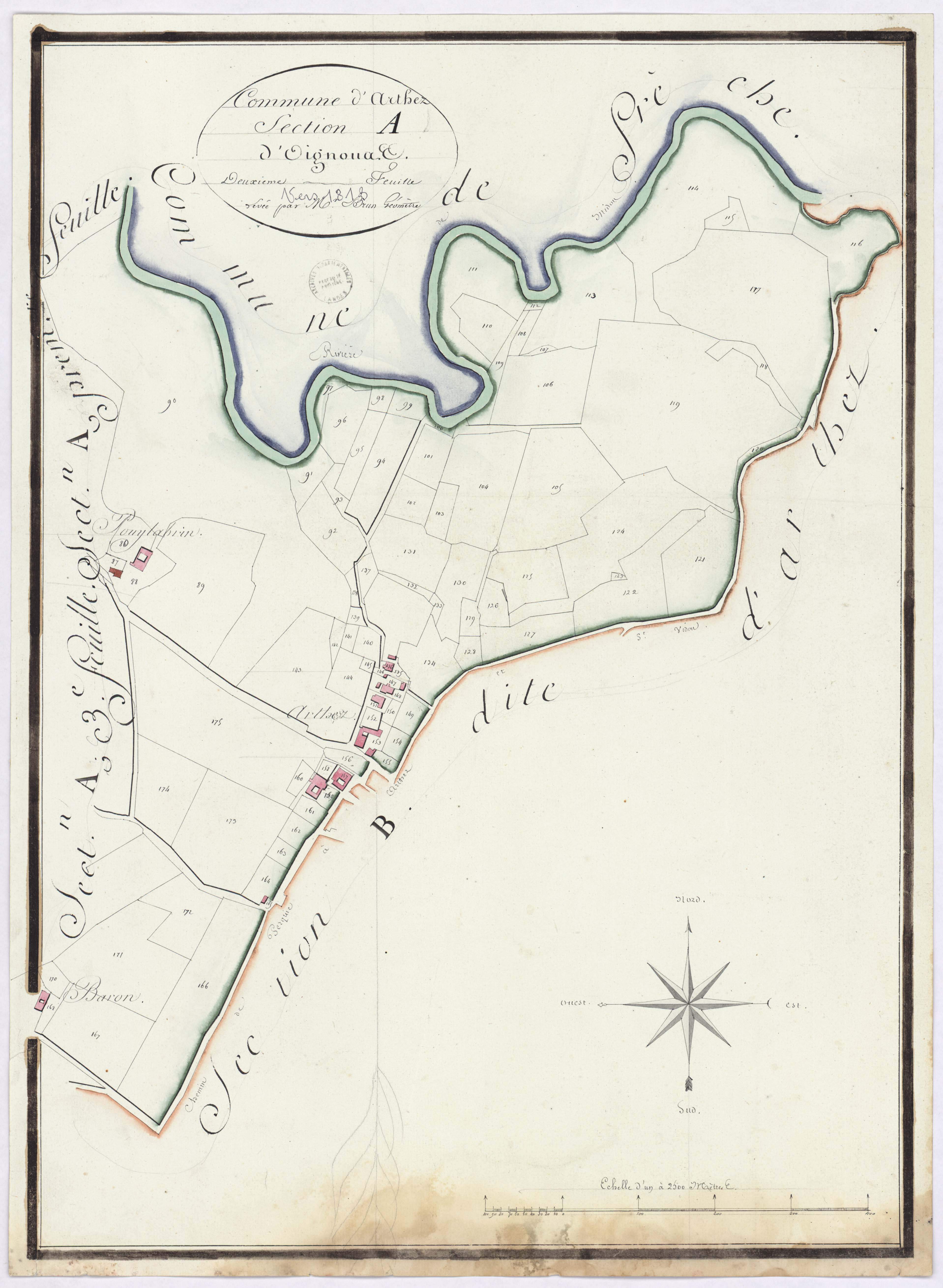 Arthez-d'Armagnac - Section A, dite d'Oignouas, 2e feuille, par Brun géomètre