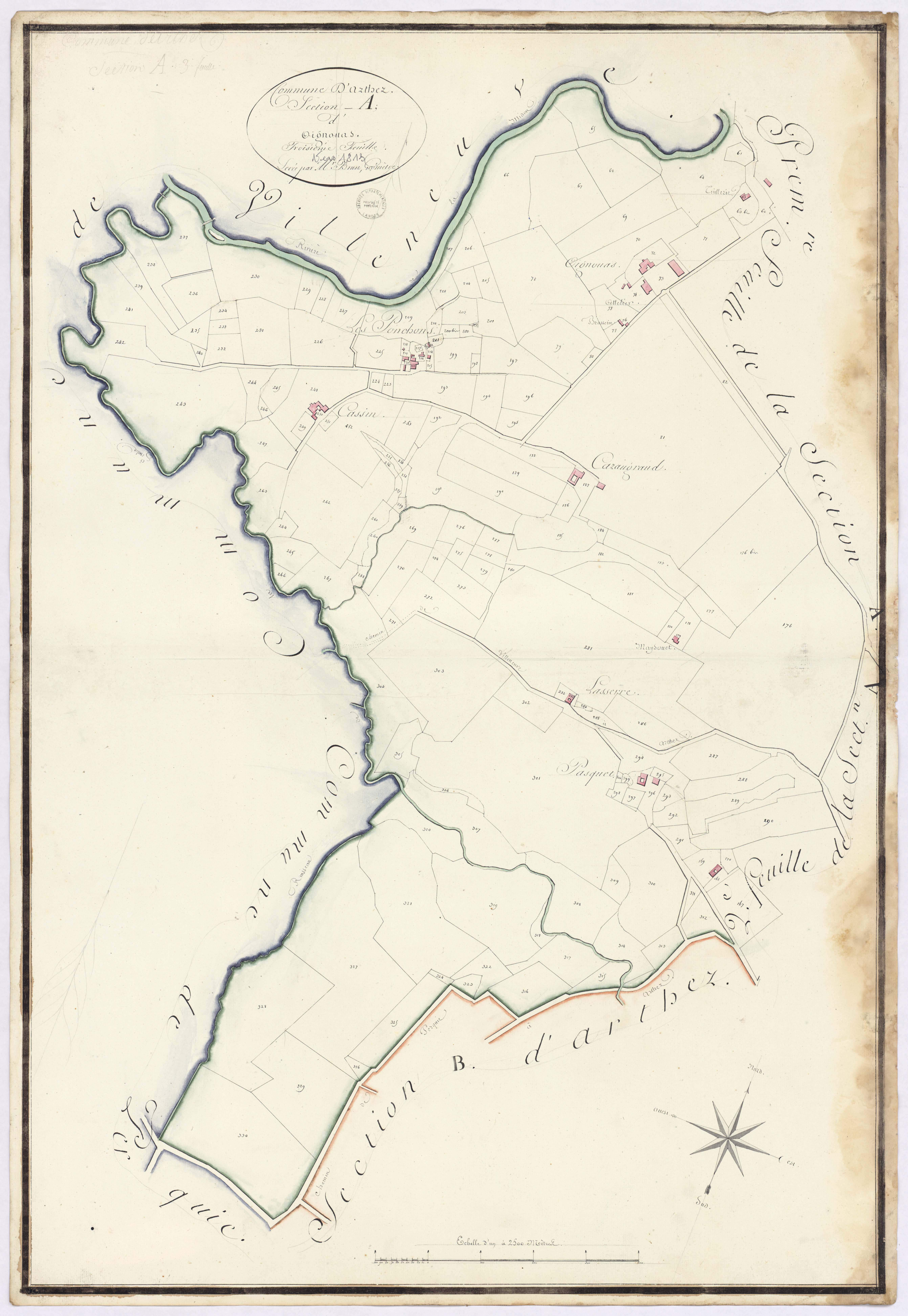 Arthez-d'Armagnac - Section A, dite d'Oignouas, 3e feuille, par Brun géomètre