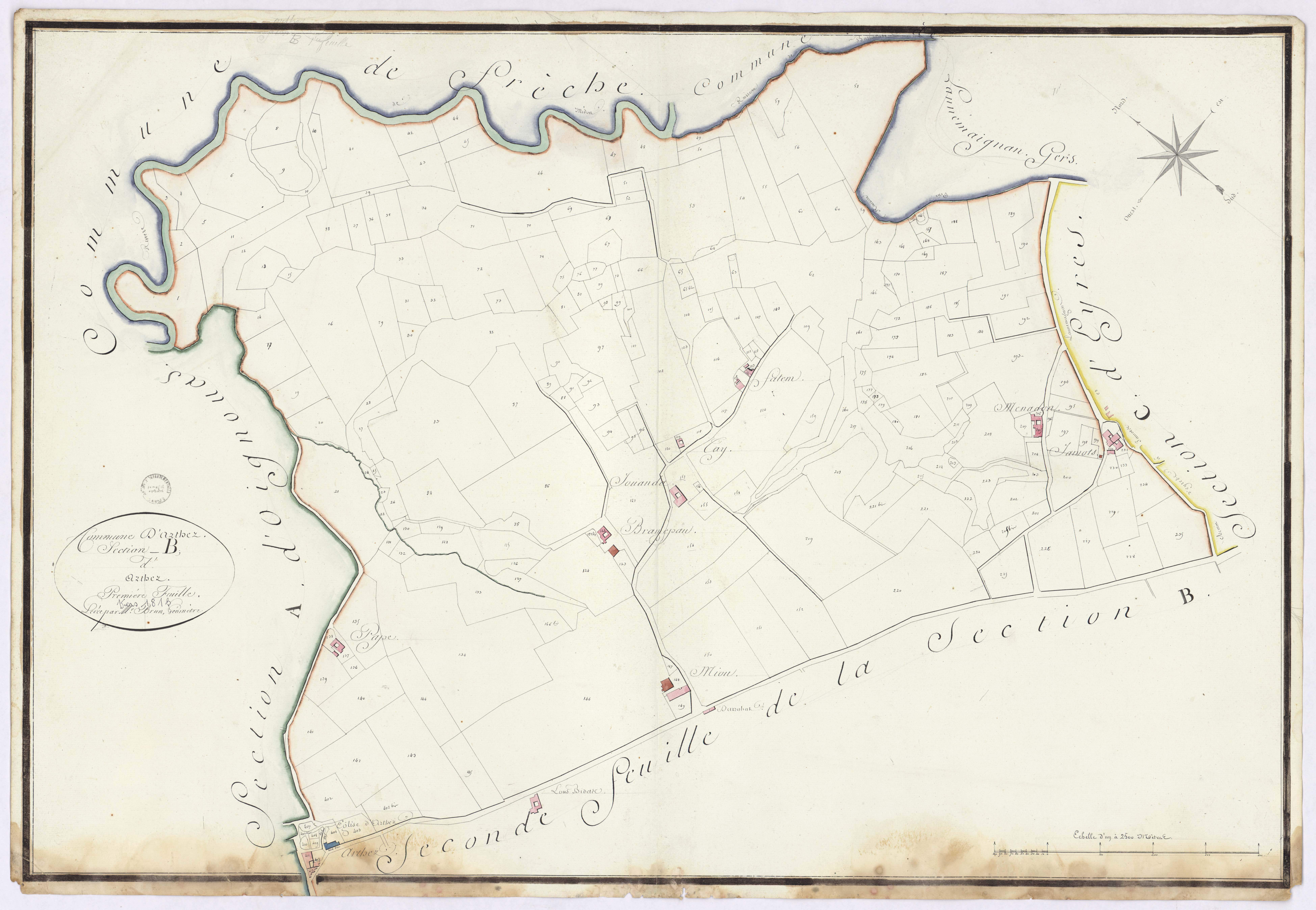 Arthez-d'Armagnac - Section B, dite d'Arthez, 1re feuille, par Brun géomètre