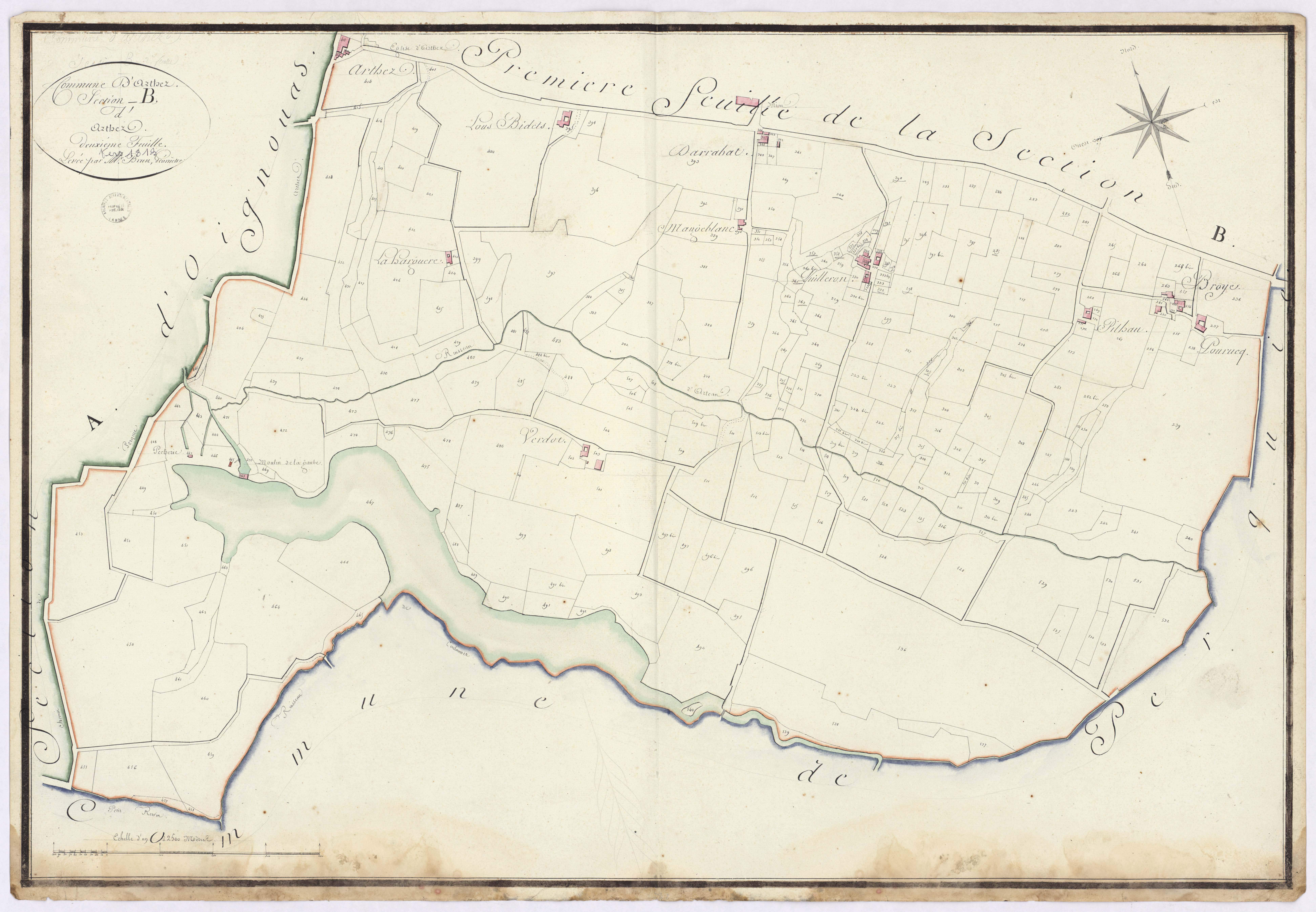 Arthez-d'Armagnac - Section B, dite d'Arthez, 2e feuille, par Brun géomètre