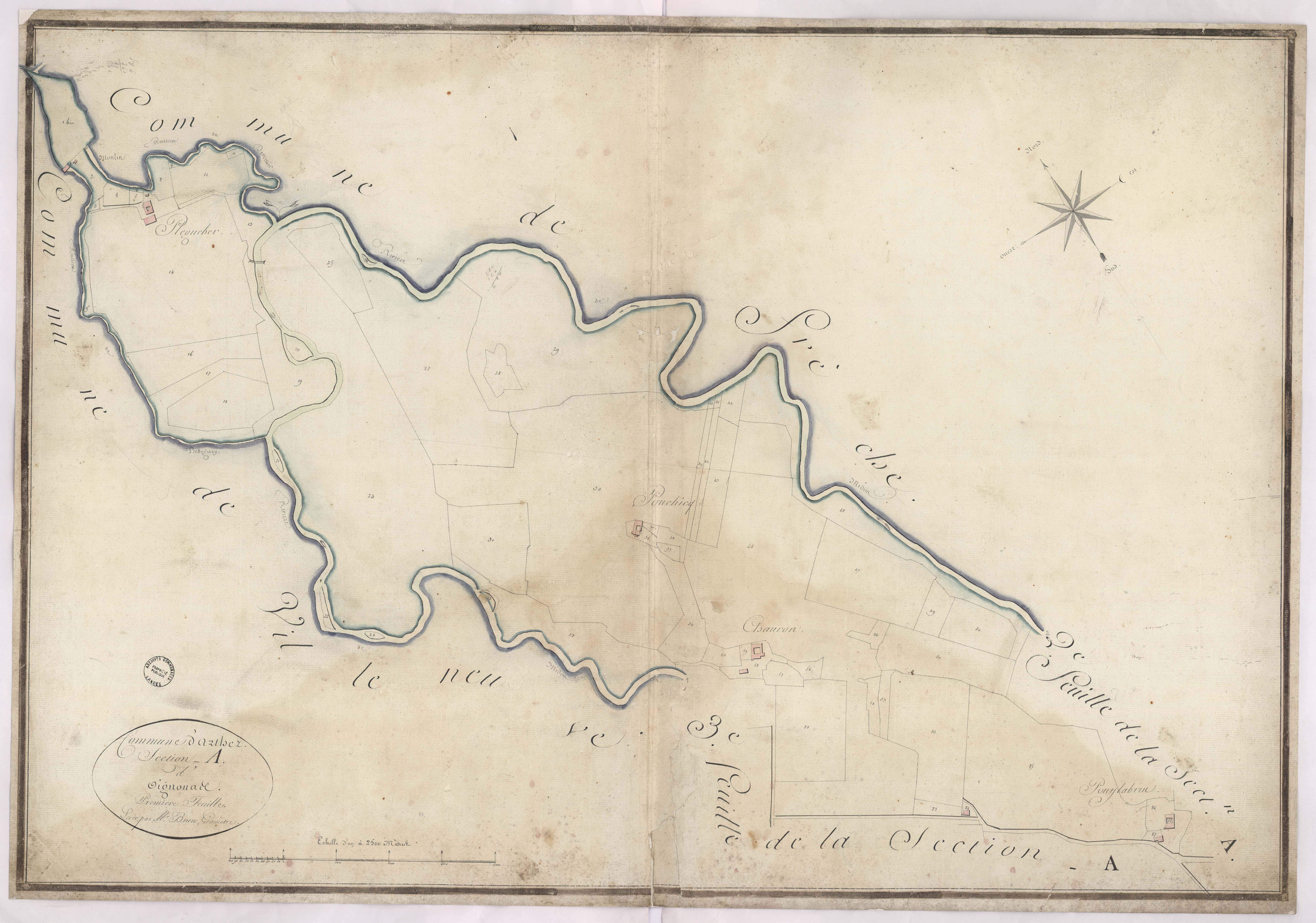 Arthez-d'Armagnac - Section A, dite d'Oignouas, 1re feuille, par Brun géomètre