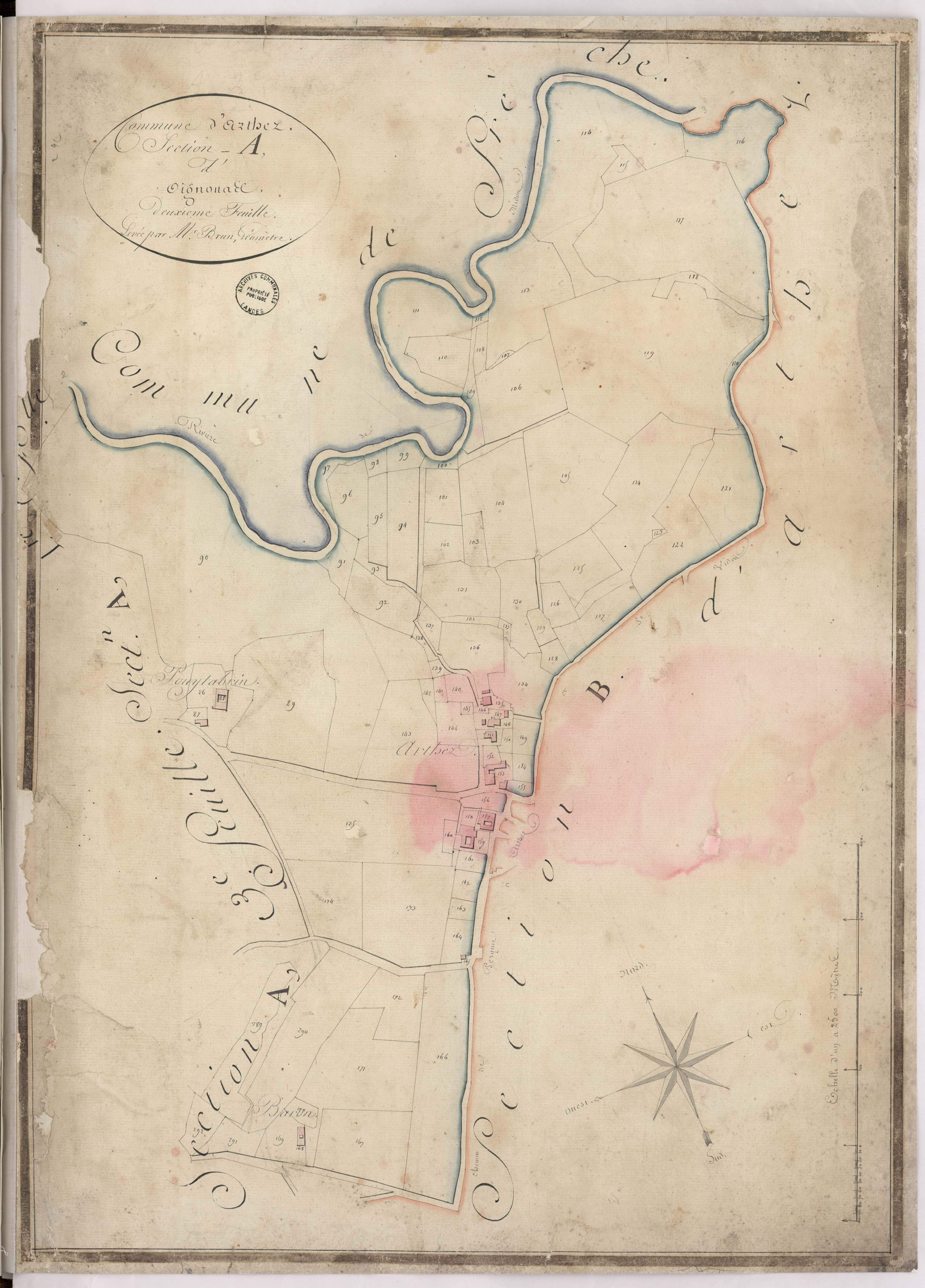 Arthez-d'Armagnac - Section A, dite d'Oignouas, 2e feuille, par Brun géomètre