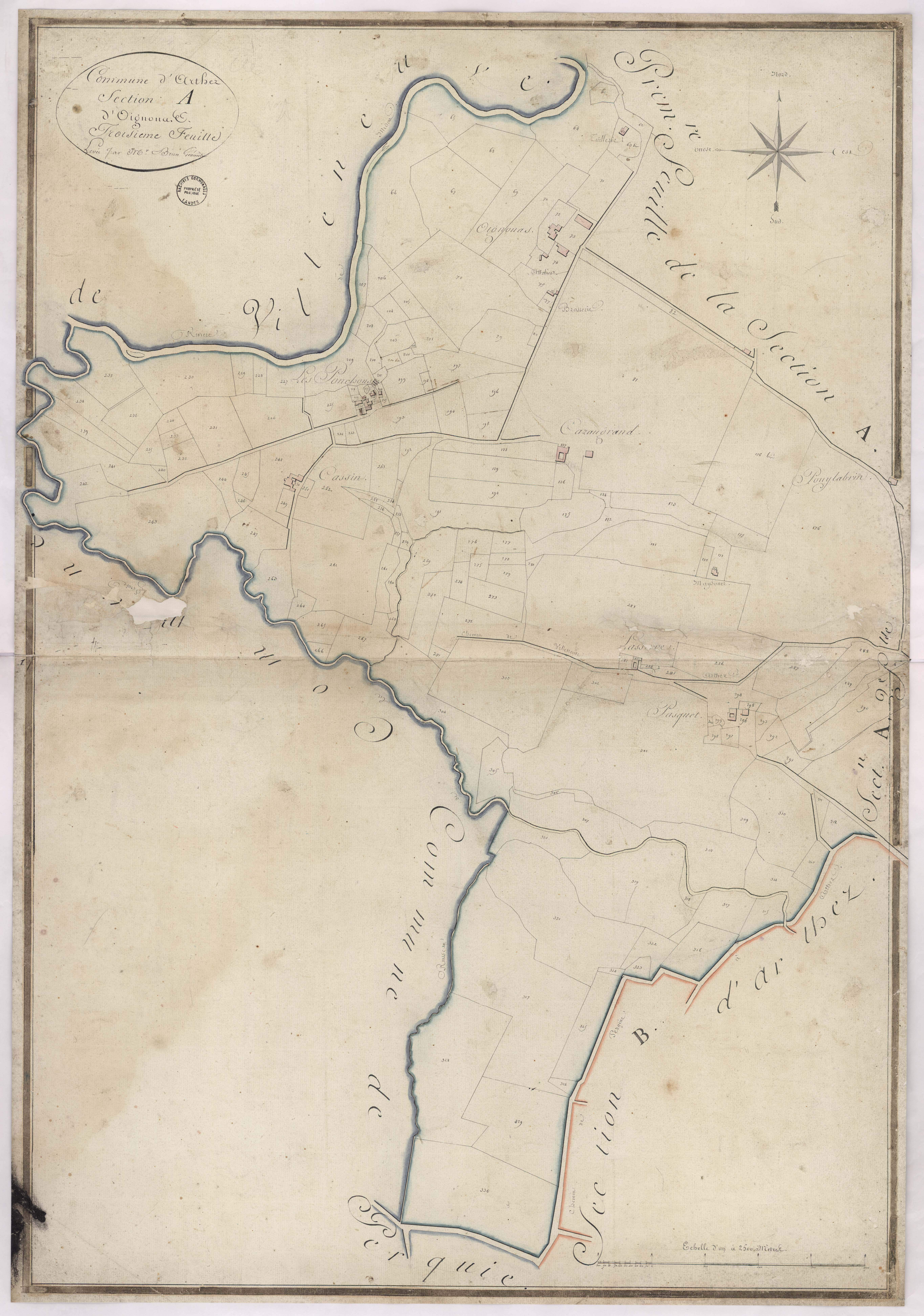 Arthez-d'Armagnac - Section A, dite d'Oignouas, 3e feuille, par Brun géomètre
