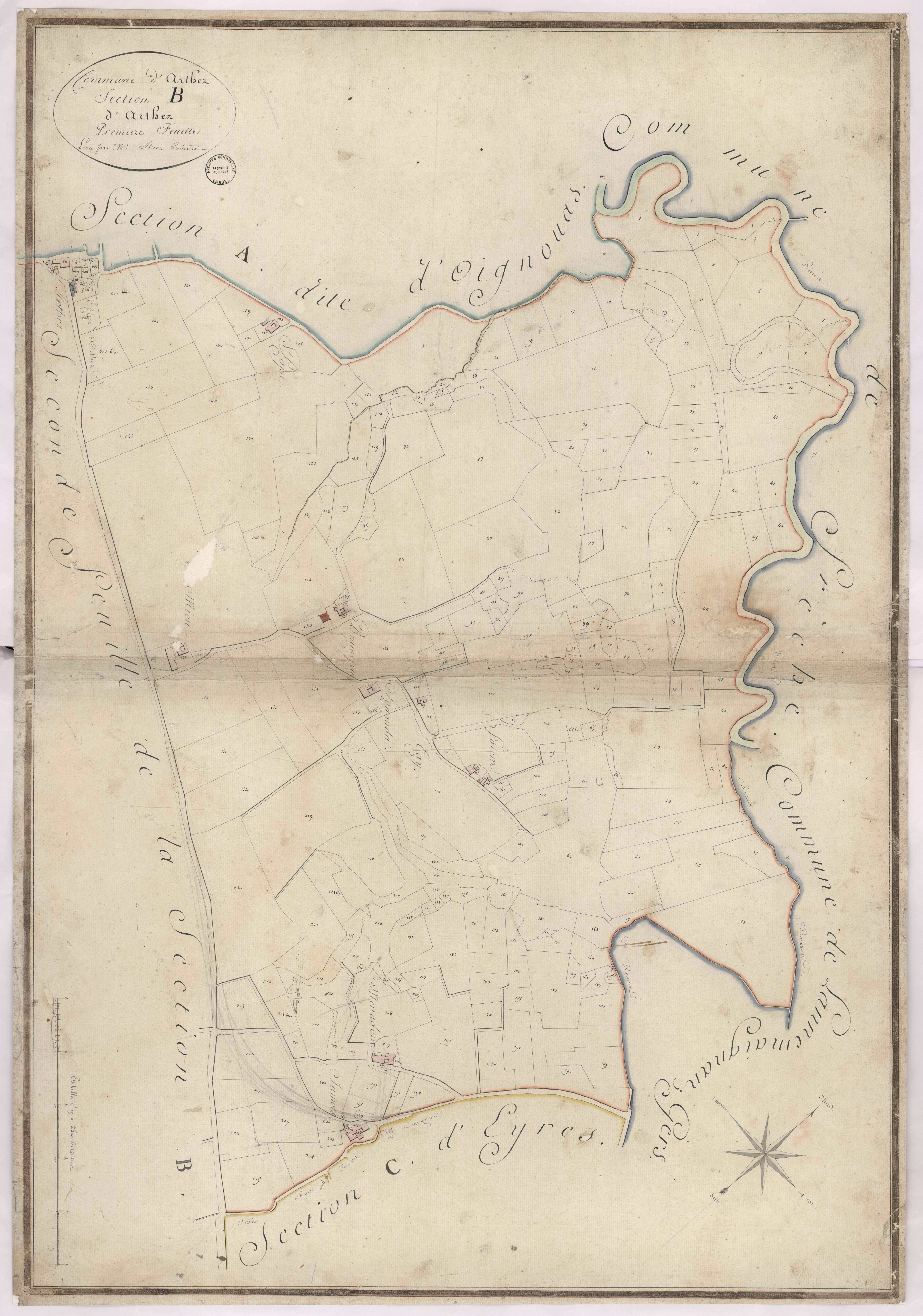 Arthez-d'Armagnac - Section B, dite d'Arthez, 1re feuille, par Brun géomètre