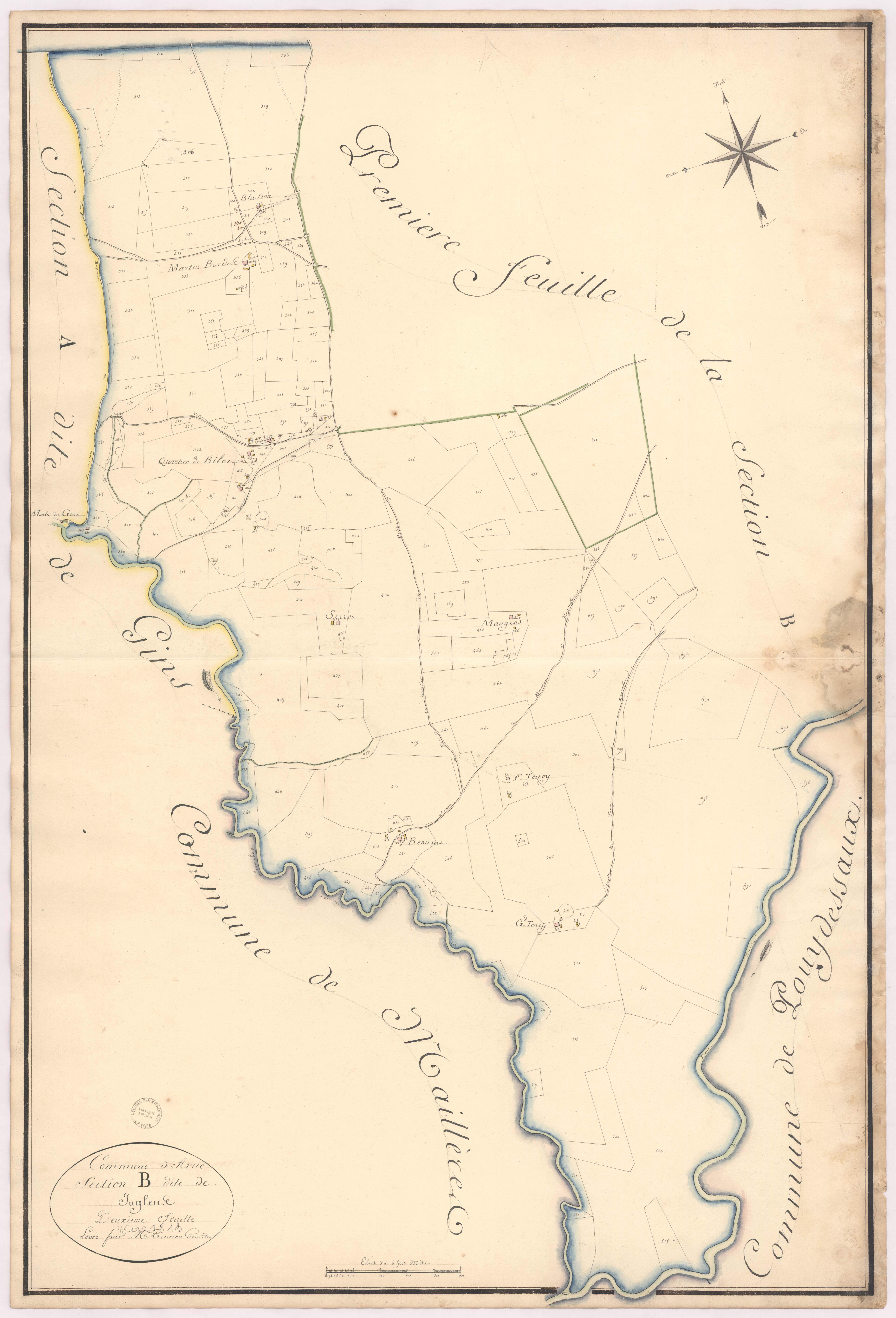 Arue - Section B, dite de Juglens, 2e feuille, par Prèneron géomètre