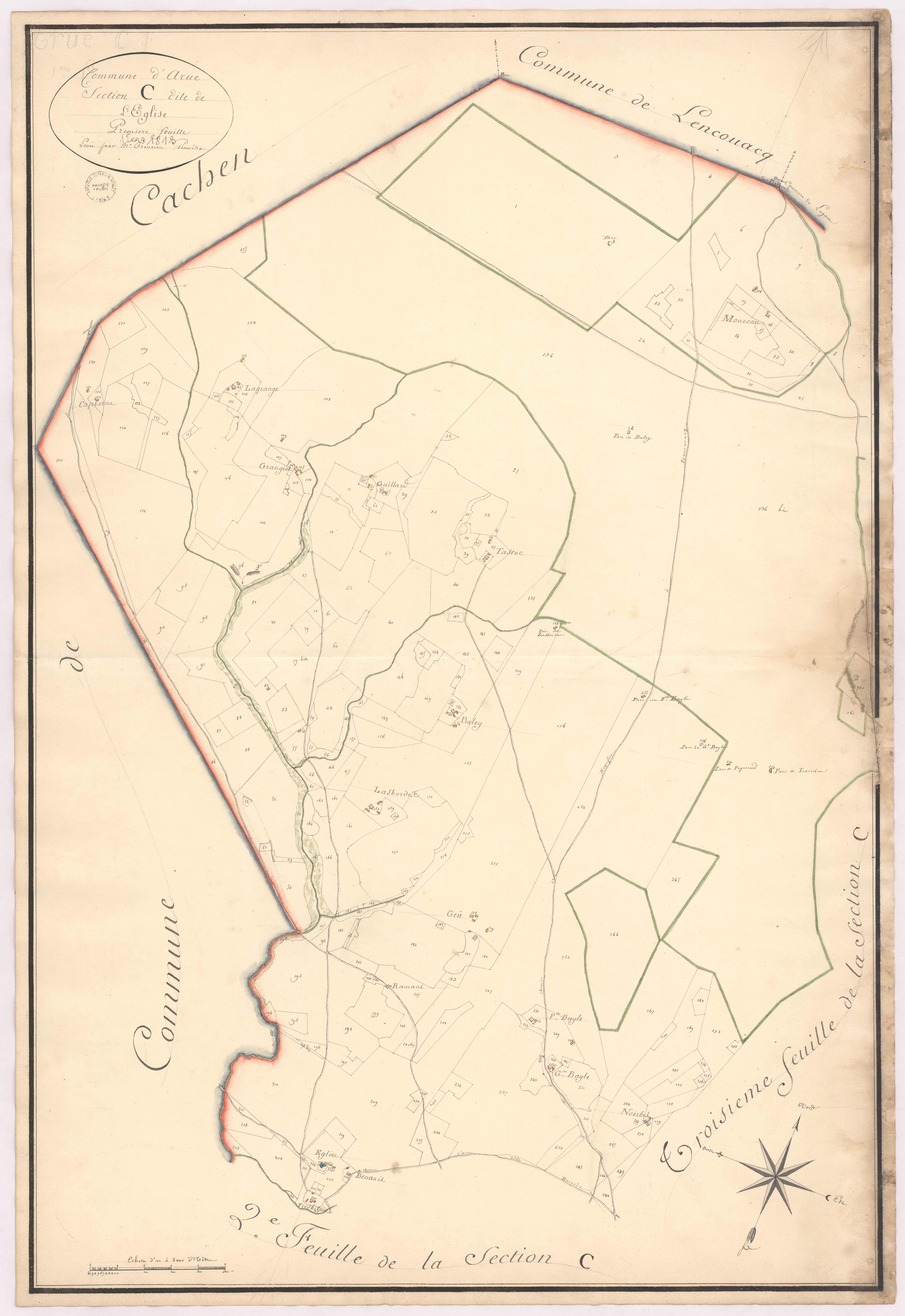 Arue - Section C, dite de l'Eglise, 1re feuille, par Prèneron géomètre