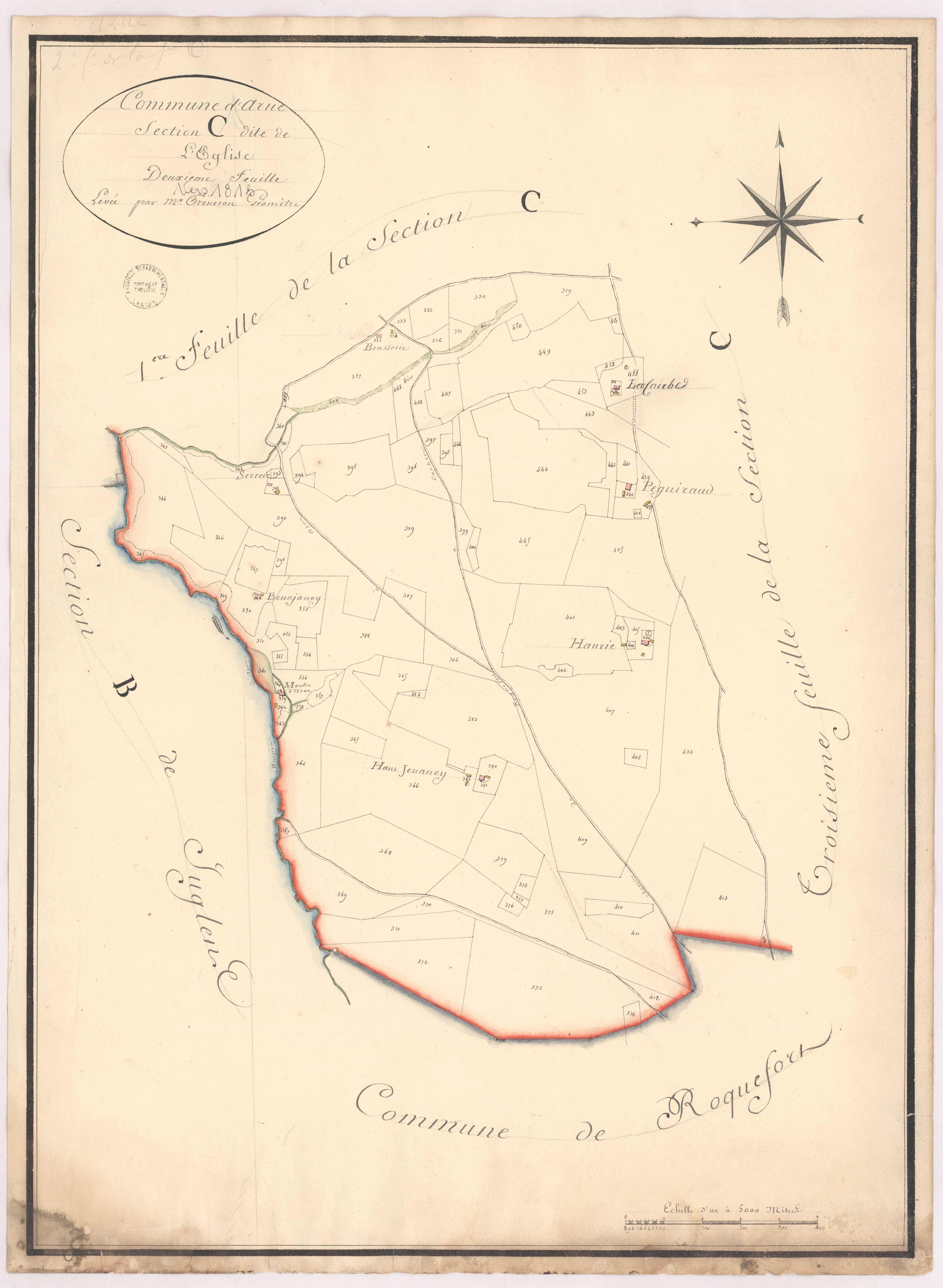 Arue - Section C, dite de l'Eglise, 2e feuille, par Prèneron géomètre