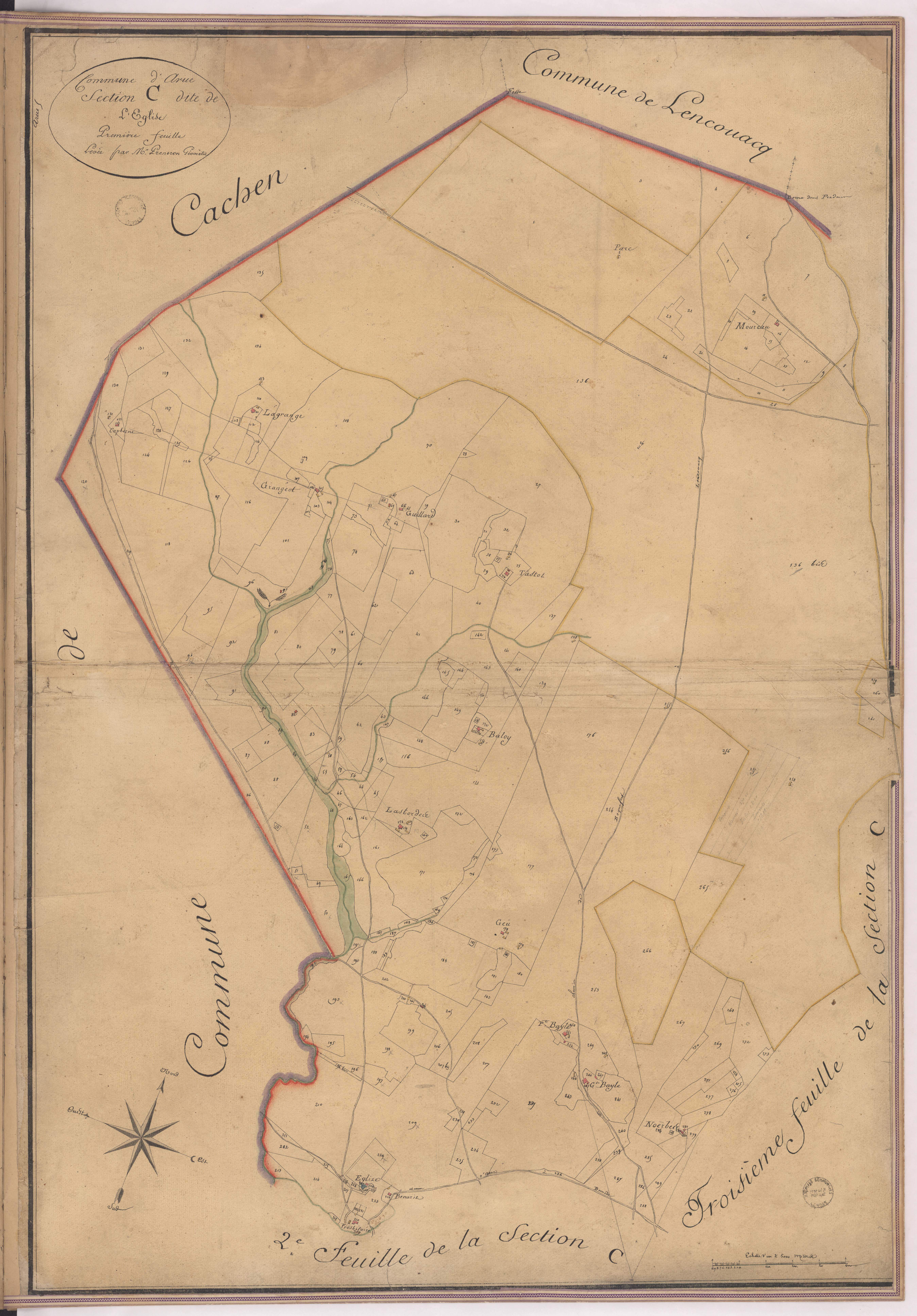 Arue - Section C, dite de l'Eglise, 1re feuille, par Prèneron géomètre