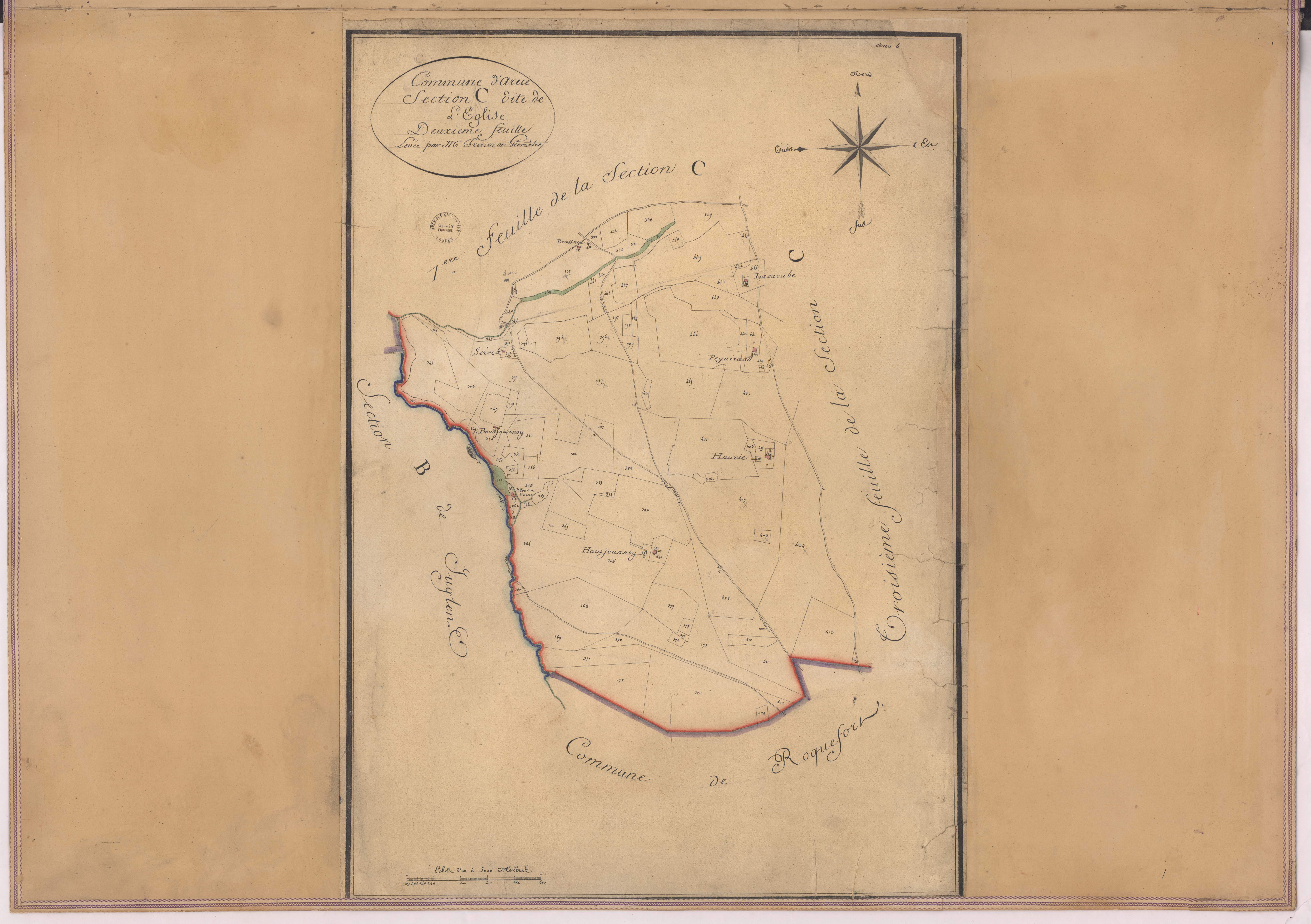 Arue - Section C, dite de l'Eglise, 2e feuille, par Prèneron géomètre