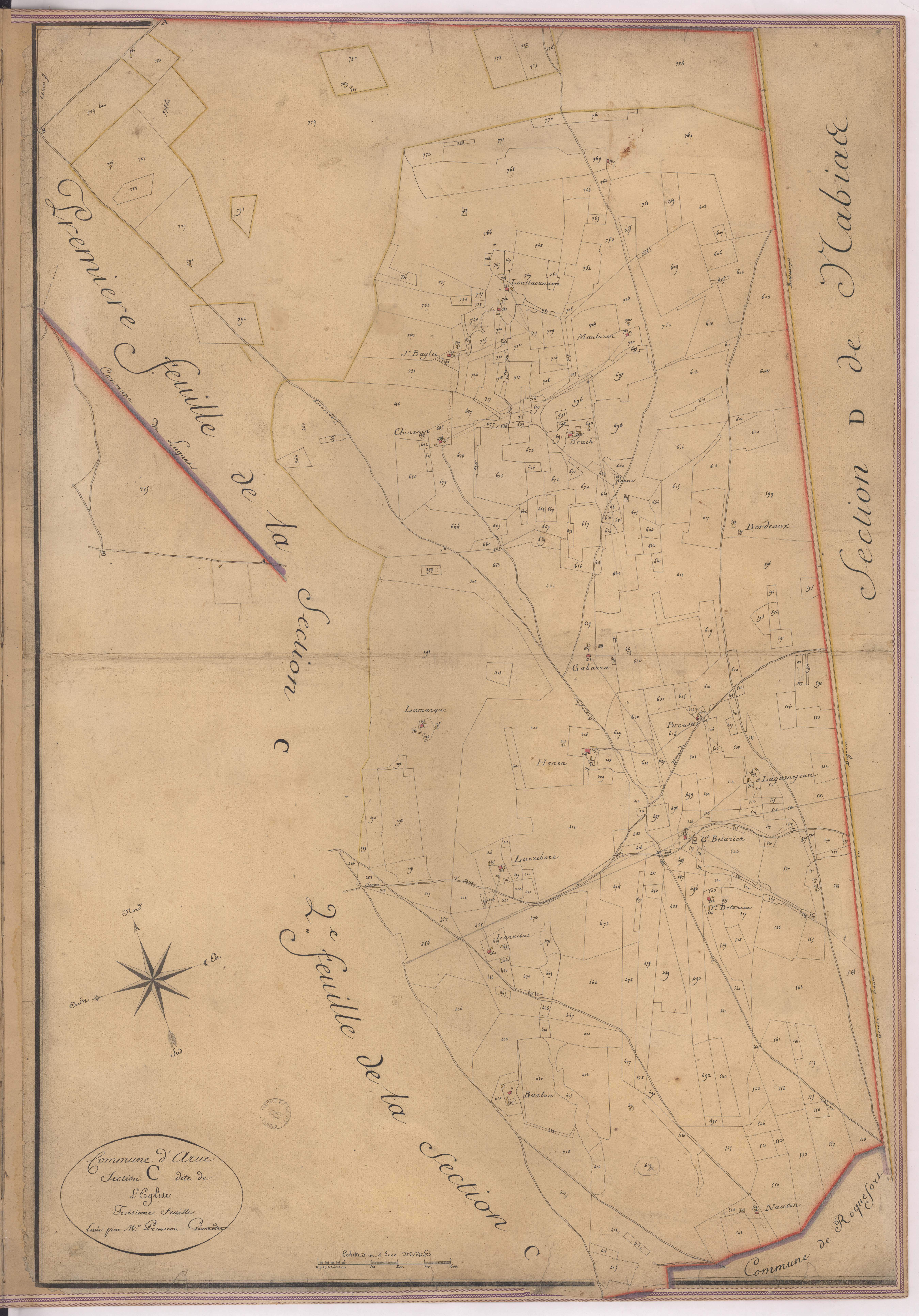 Arue - Section C, dite de l'Eglise, 3e feuille, par Prèneron géomètre