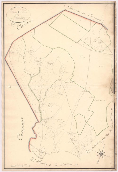 Arue - Section C, dite de l'Eglise, 1re feuille, par Prèneron géomètre