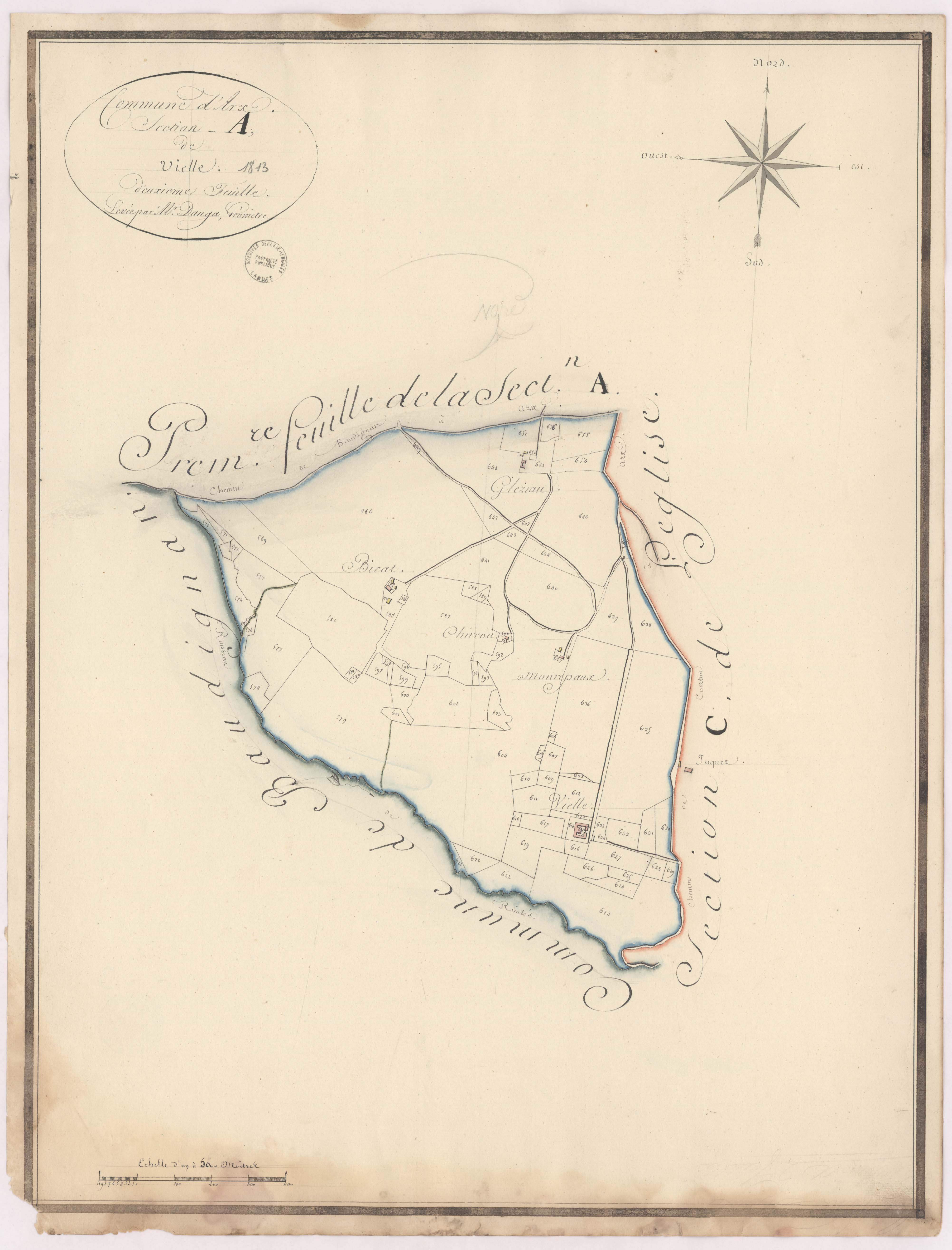 Arx - Section A, dite de Vielle, 2e feuille, par Dauga géomètre