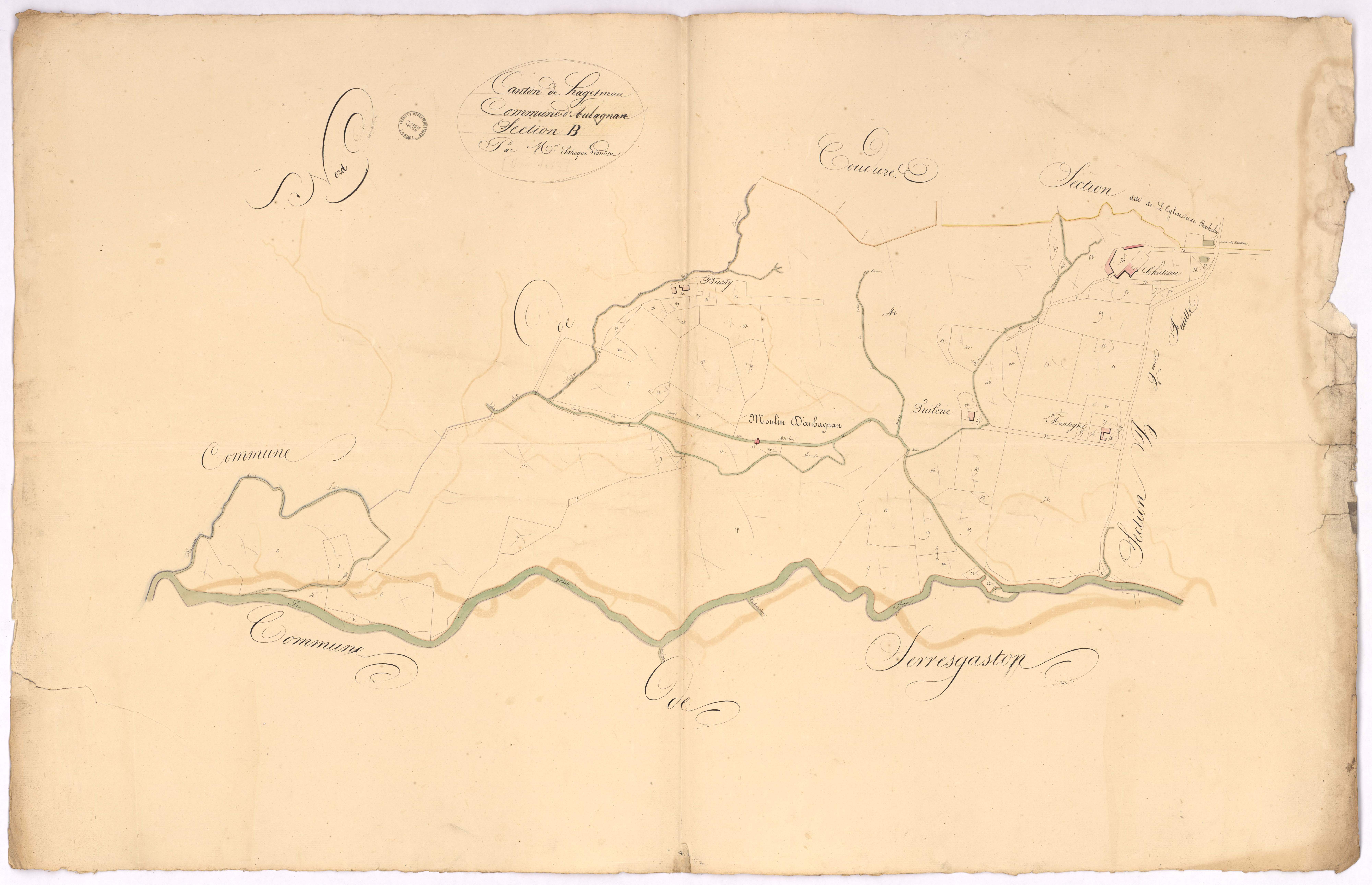 Aubagnan - Section B, 1re feuille, par Sahuqué géomètre