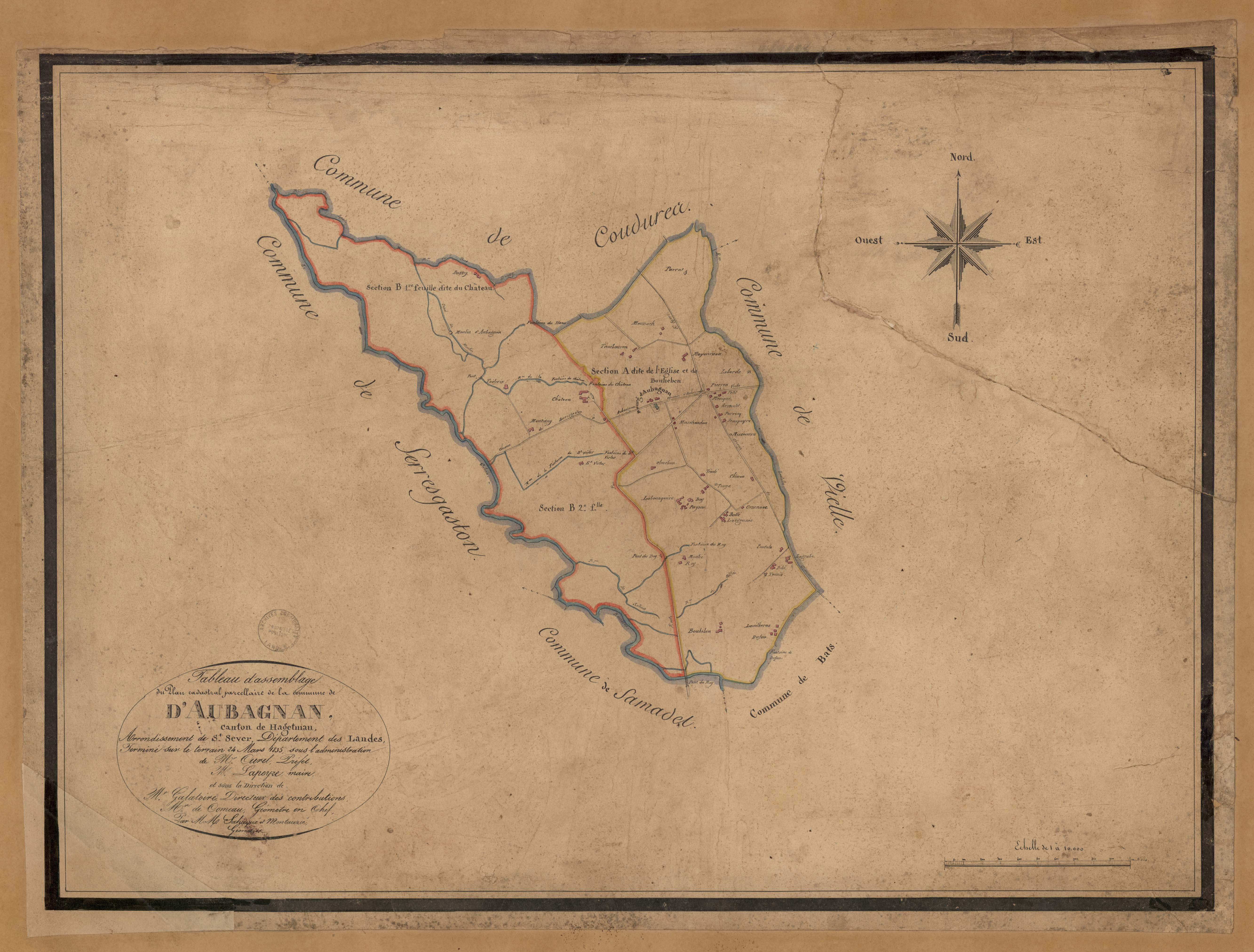 Aubagnan - Tableau d'assemblage de la commune d'Aubagnan, par de Comeau, Sahuqué et Montauzié, géomètres