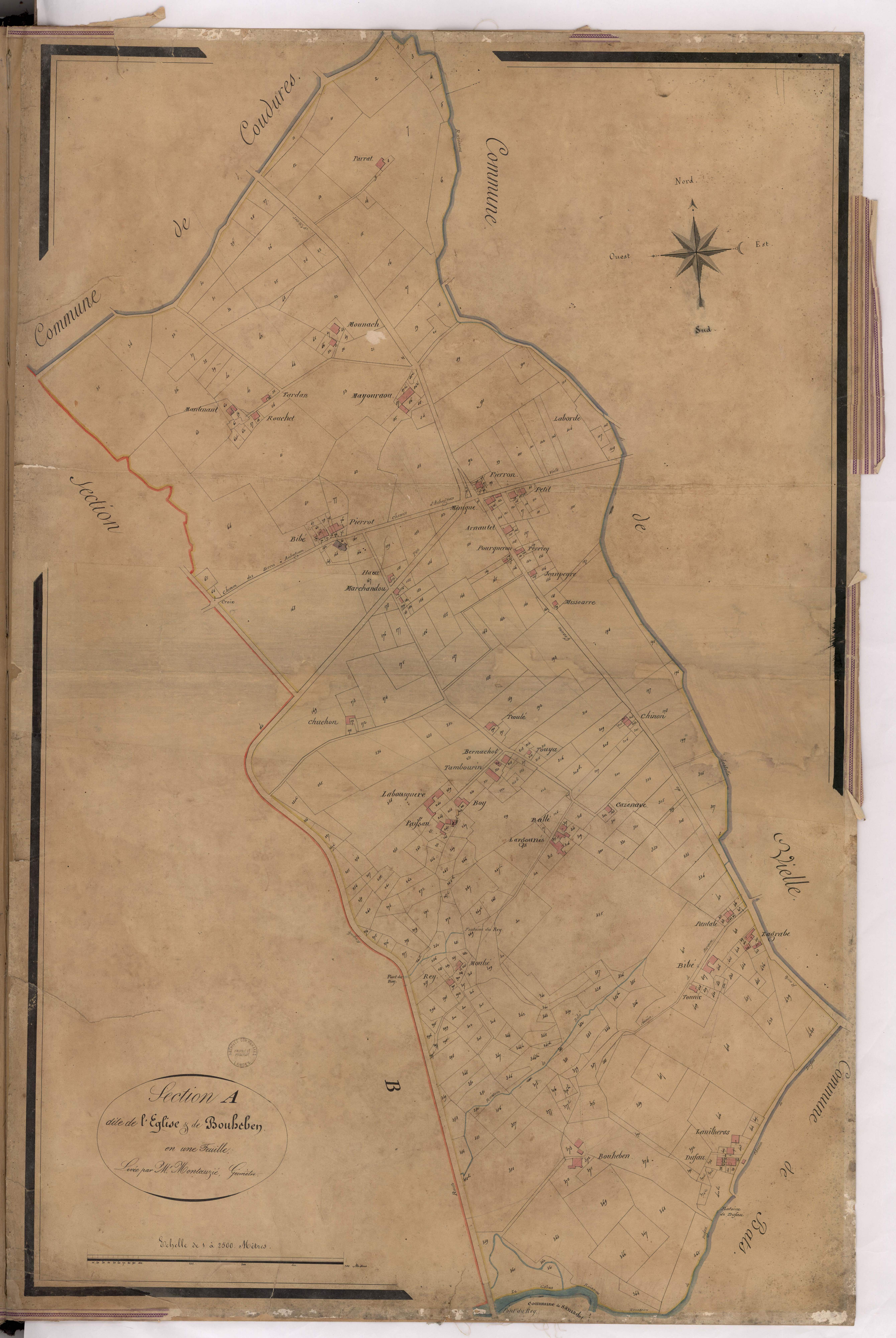 Aubagnan - Section A, dite de l'Eglise et de Bouheben, par Montauzié géomètre