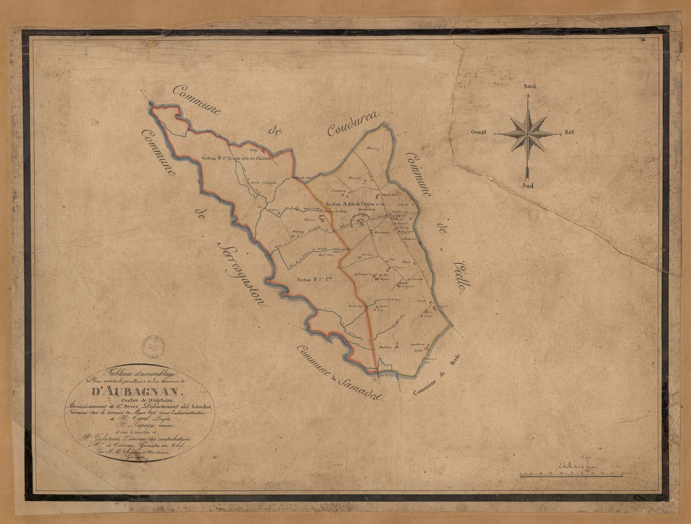 Aubagnan - Tableau d'assemblage de la commune d'Aubagnan, par de Comeau, Sahuqué et Montauzié, géomètres