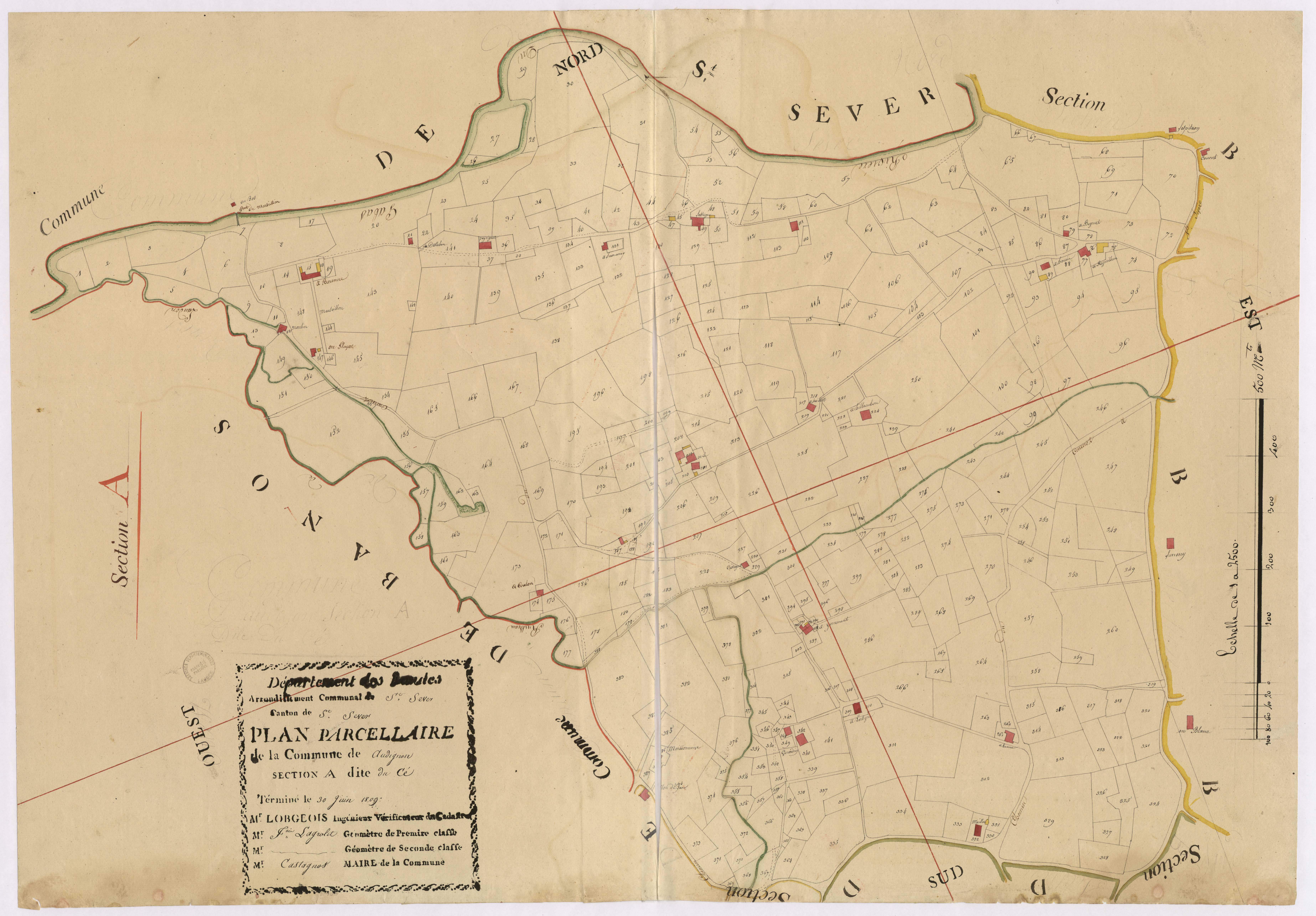 Audignon - Plan parcellaire de la section A, dite du Cé, par Longeois et Lagrolet, géomètres