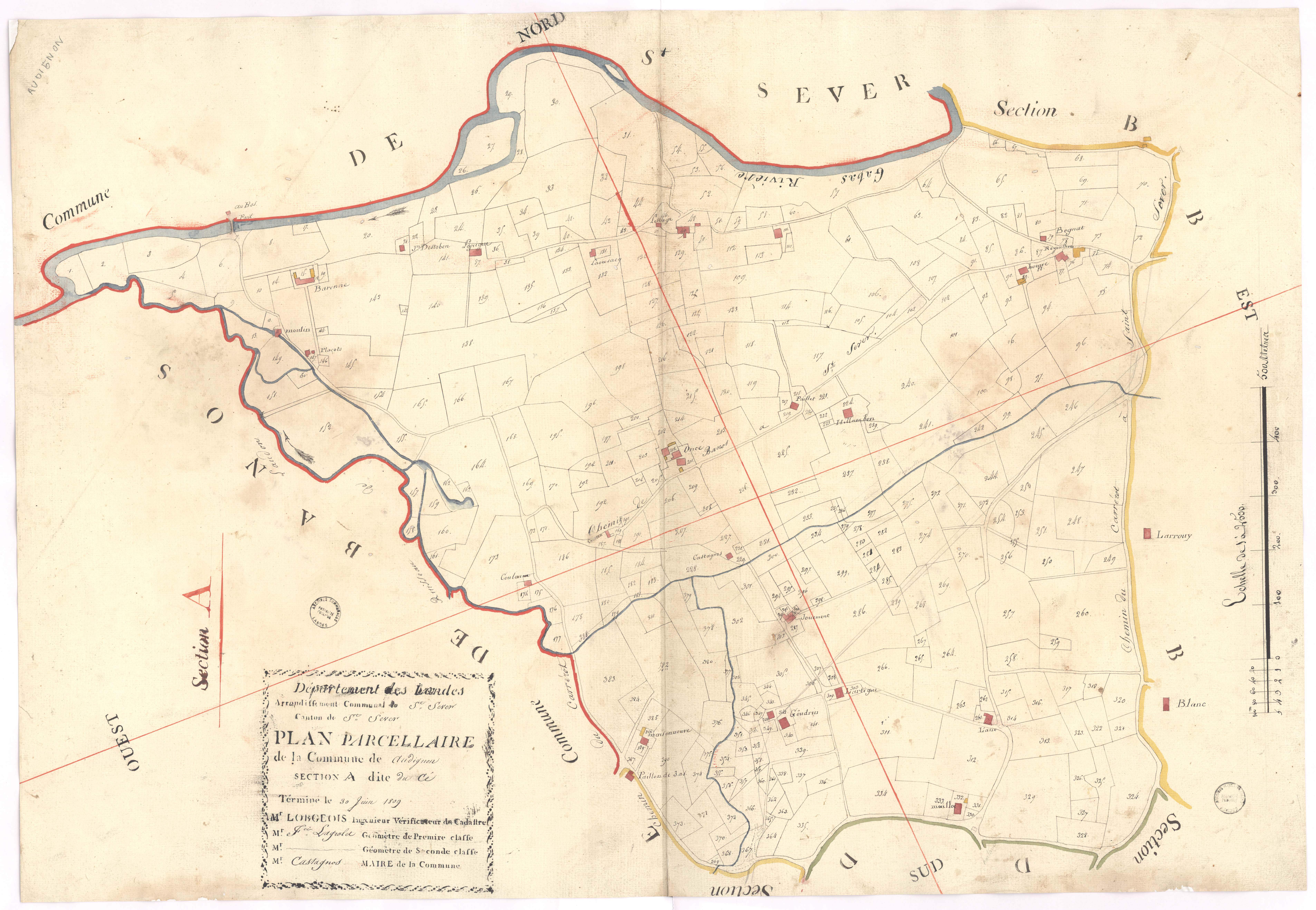 Audignon - Plan parcellaire de la section A, dite du Cé, par Lagrolet géomètre