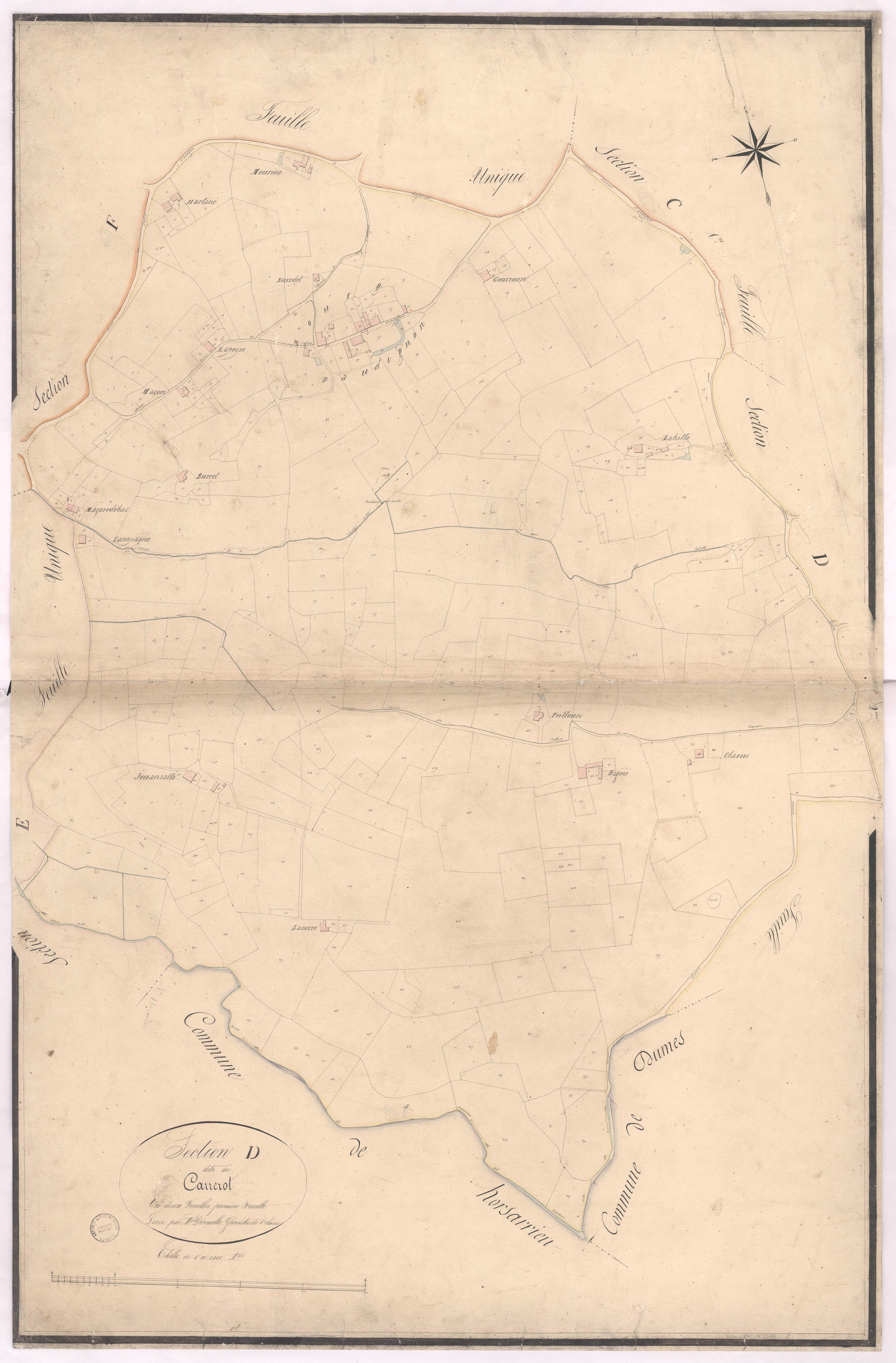 Audignon - Section D, dite de Carrerot, 1re feuille, par Dimulle géomètre
