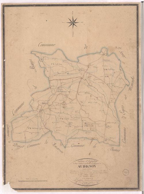 Audignon - Plan cadastral parcellaire de la commune d'Audignon,  par de Comeau et Dimulle, géomètres