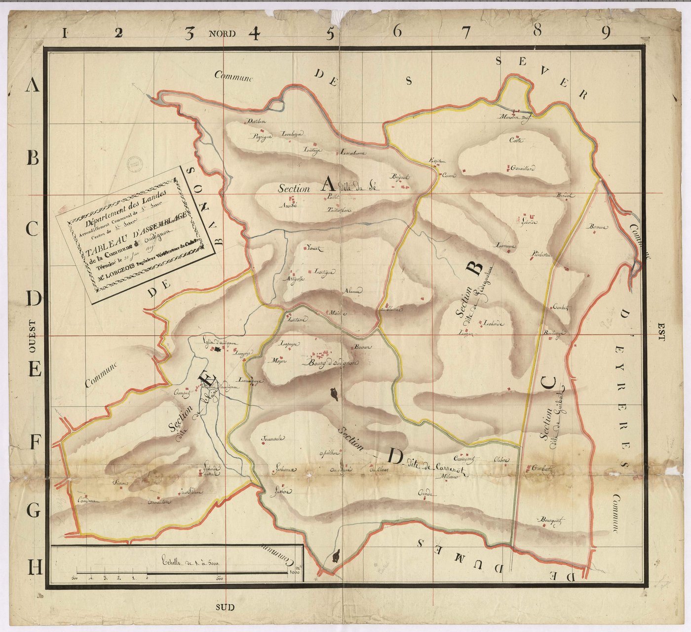Audignon - Tableau d'assemblage de la commune d'Audignon, par Lobgeois ingénieur vérificateur du cadastre