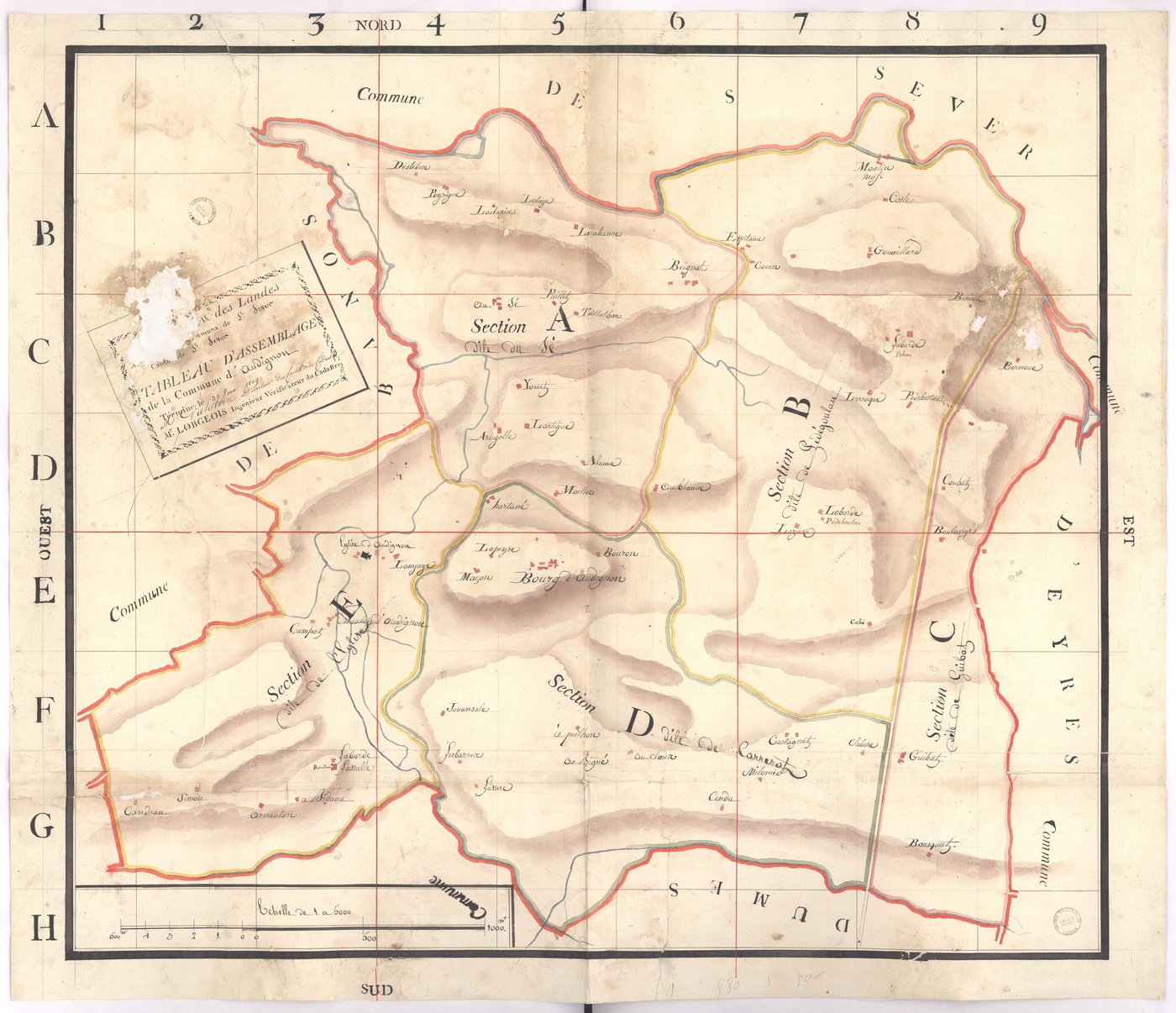 Audignon - Tableau d'assemblage de la commune d'Audignon, par Lobgeois ingénieur vérificateur du cadastre