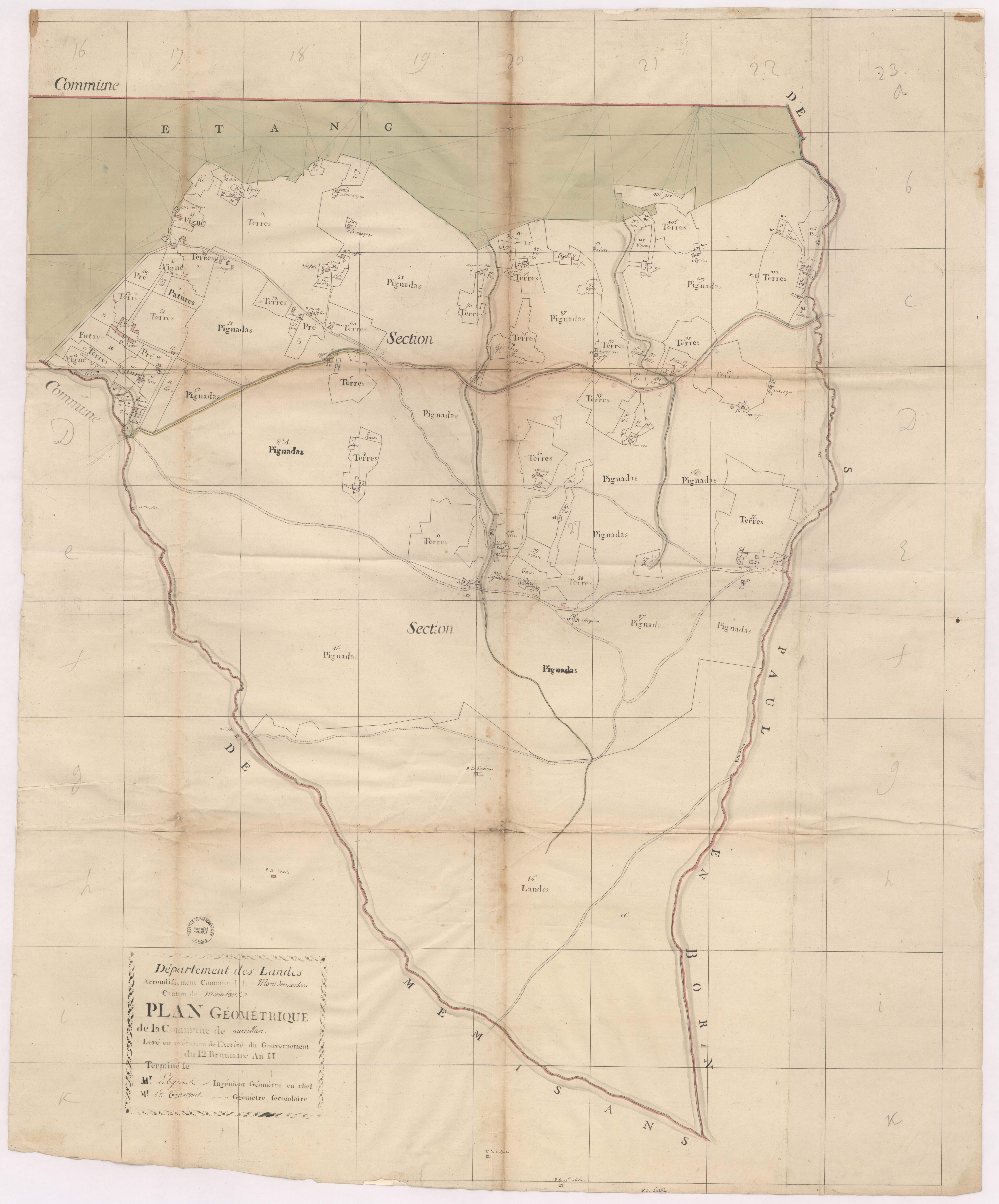 Aureilhan - Plan géométrique de la commune d'Aureilhan, par Lobgeois et Trantoul, géomètres