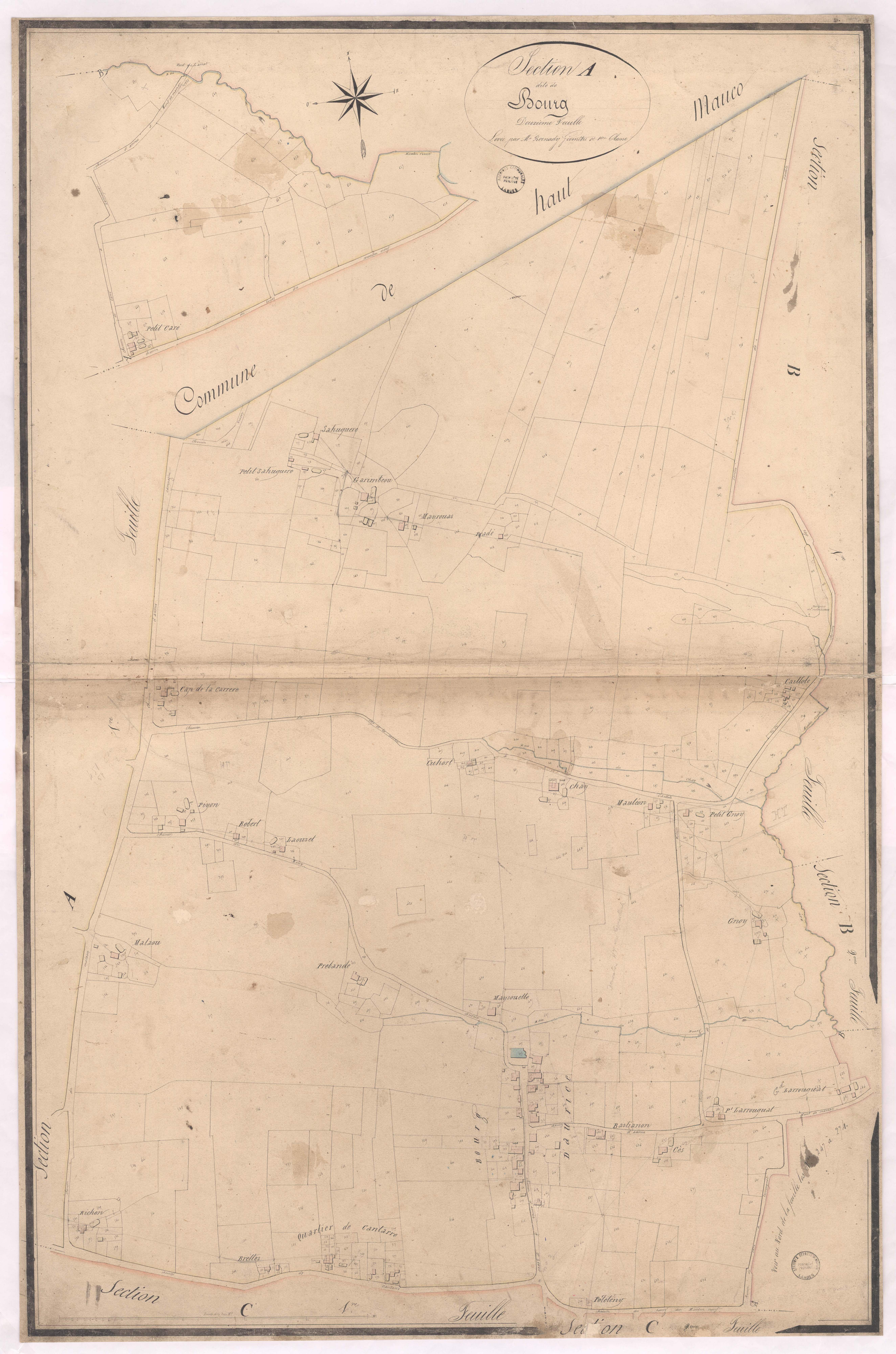 Aurice - Section A, dite de Bourg, 2e feuille, par Bernady géomètre