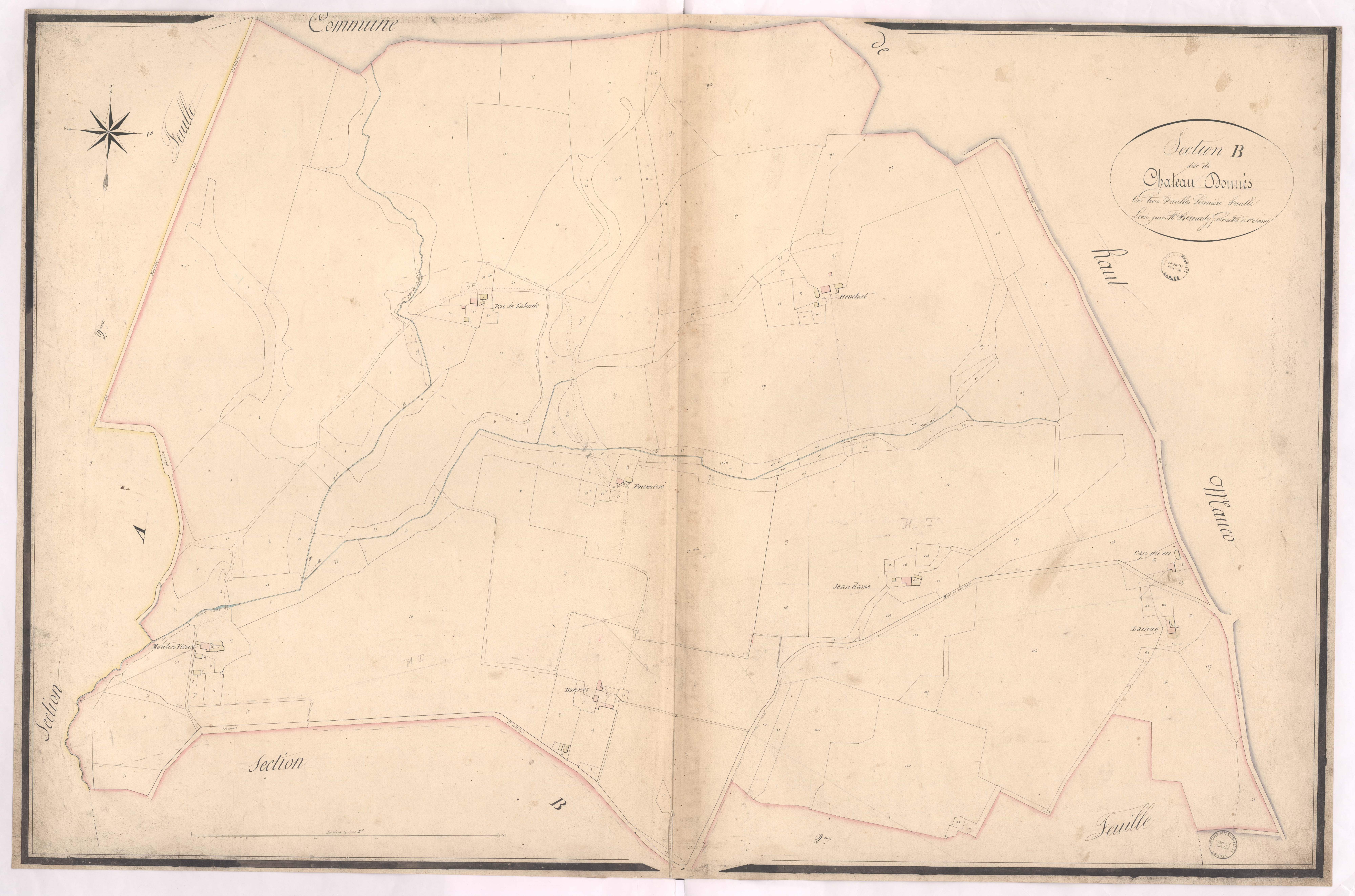 Aurice - Section B, dite du Château d'Onnès, 1re feuille, par Bernady géomètre