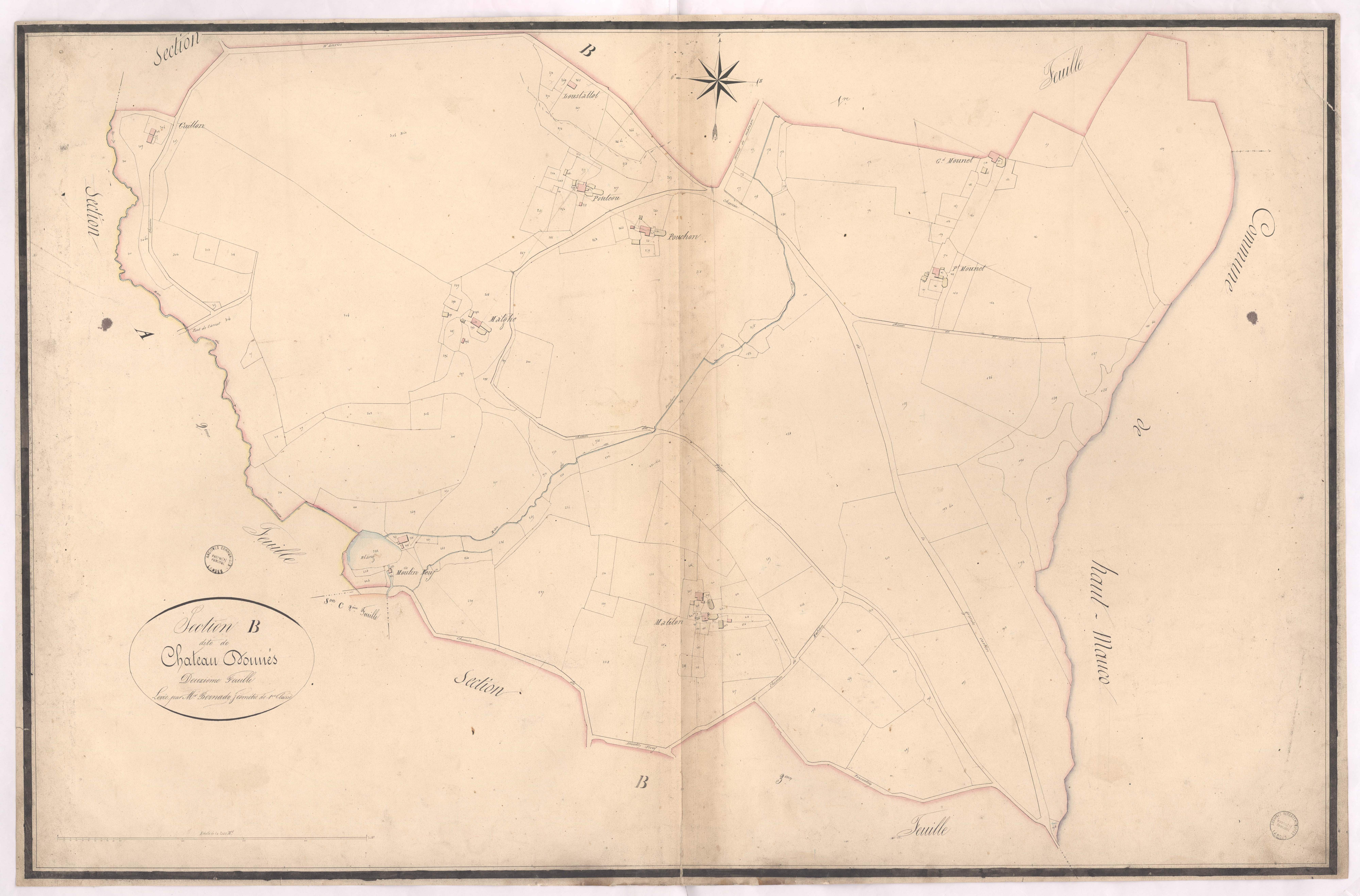 Aurice - Section B, dite du Château d'Onnès, 2e feuille, par Bernady géomètre