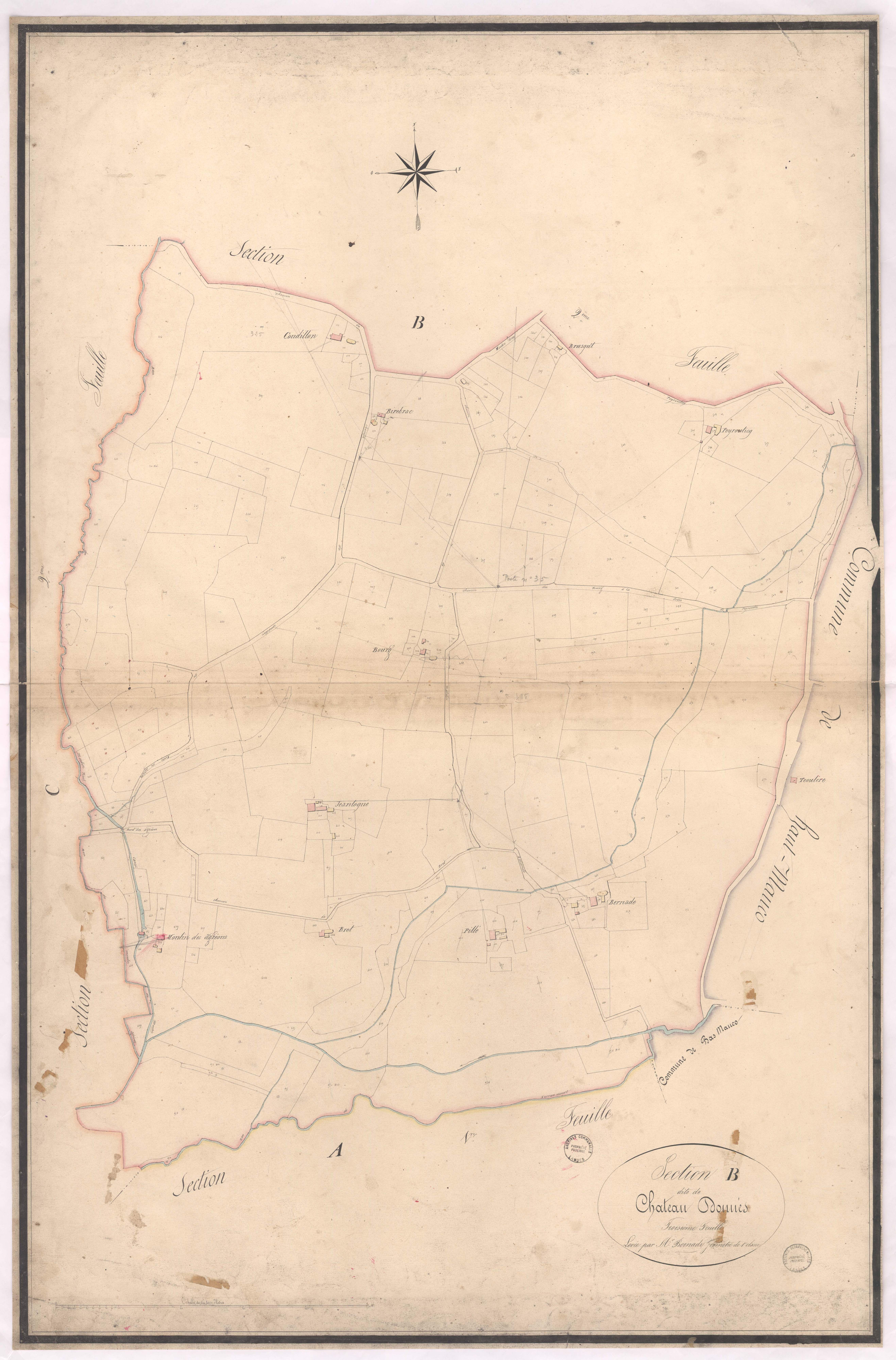 Aurice - Section B, dite du Château d'Onnès, 3e feuille, par Bernady géomètre