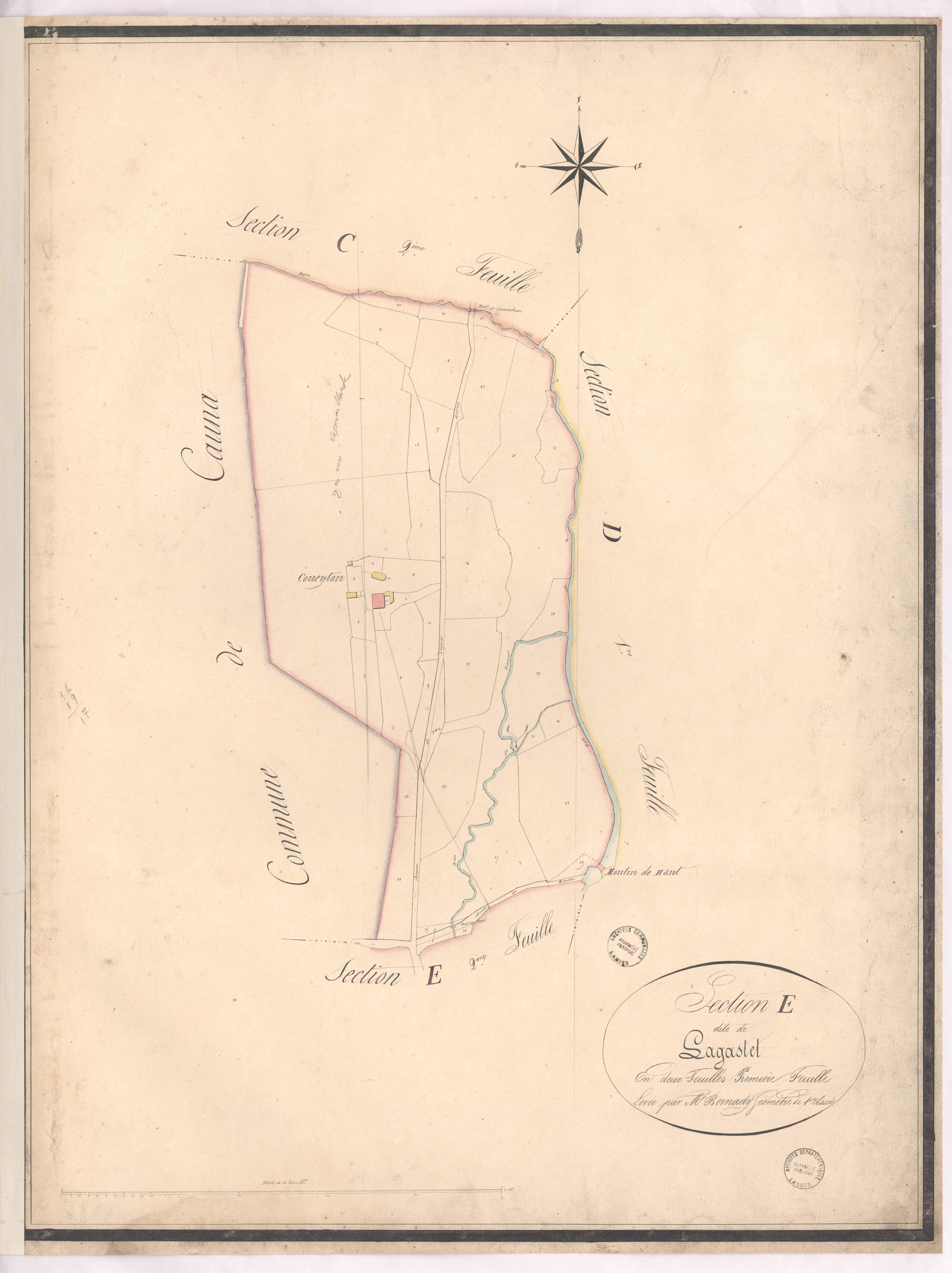 Aurice - Section E, dite de Lagastet, 1re feuille, par Bernady géomètre