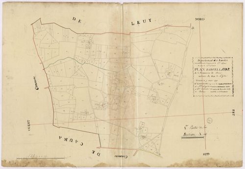 Aurice - Plan parcellaire de la section A, dite de l'Eglise, 1re partie, par Lobgeois, Lagrolet et Cazenave, géomètres