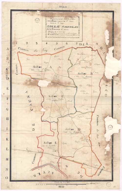 Aurice - Tableau d'assemblage de la commune d'Aurice, par Lobgeois ingénieur vérificateur du cadastre